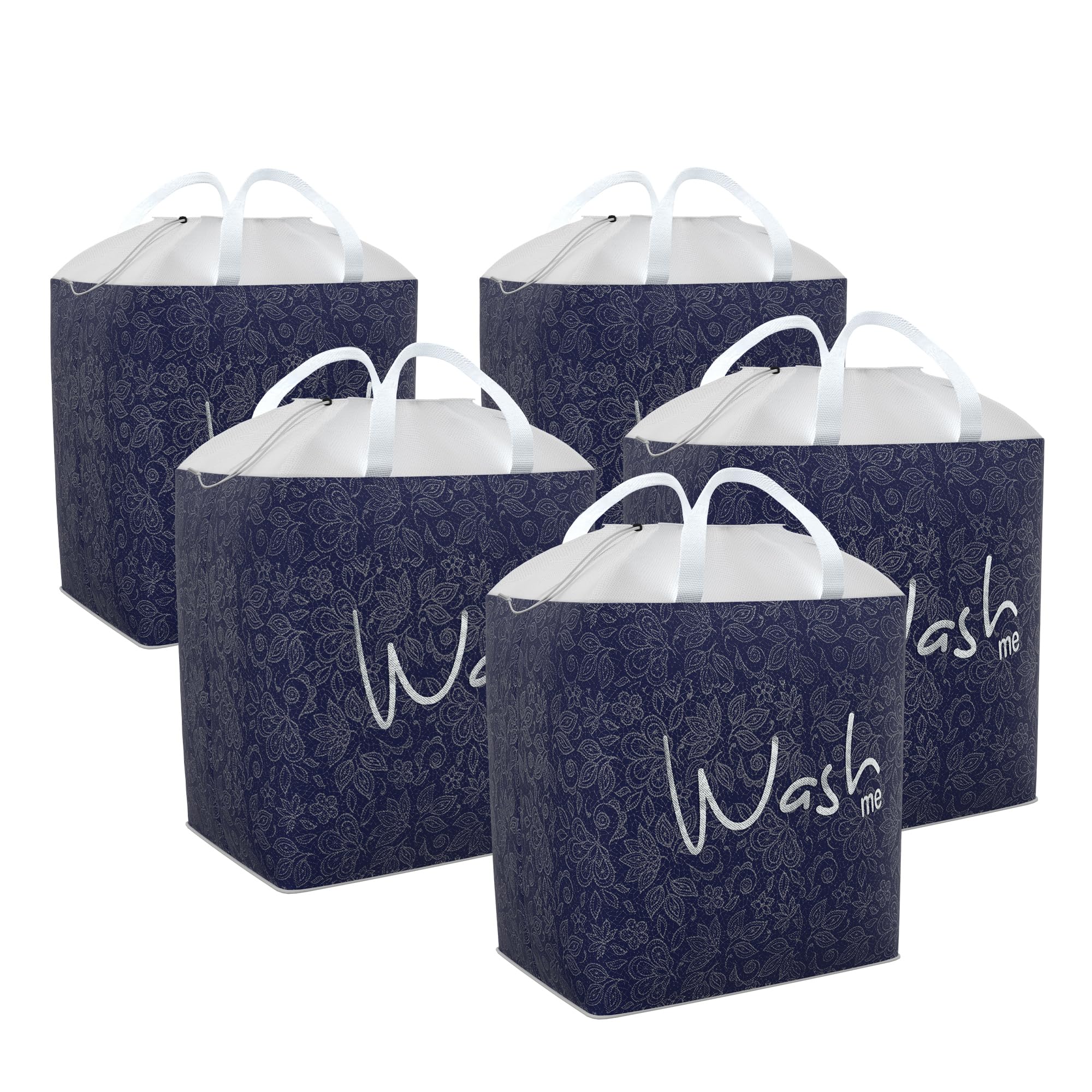 Kuber Industries (Pack of 5) Clothes Basket |106 LTR | Cloth Storage Bin | Square Dori Laundry Bag | Foldable Washing Box | Hamper with Handles | Waterproof Toy Basket | Flower | Navy Blue (B0D5VH869P) Amazon Price History, Amazon Price Tracker