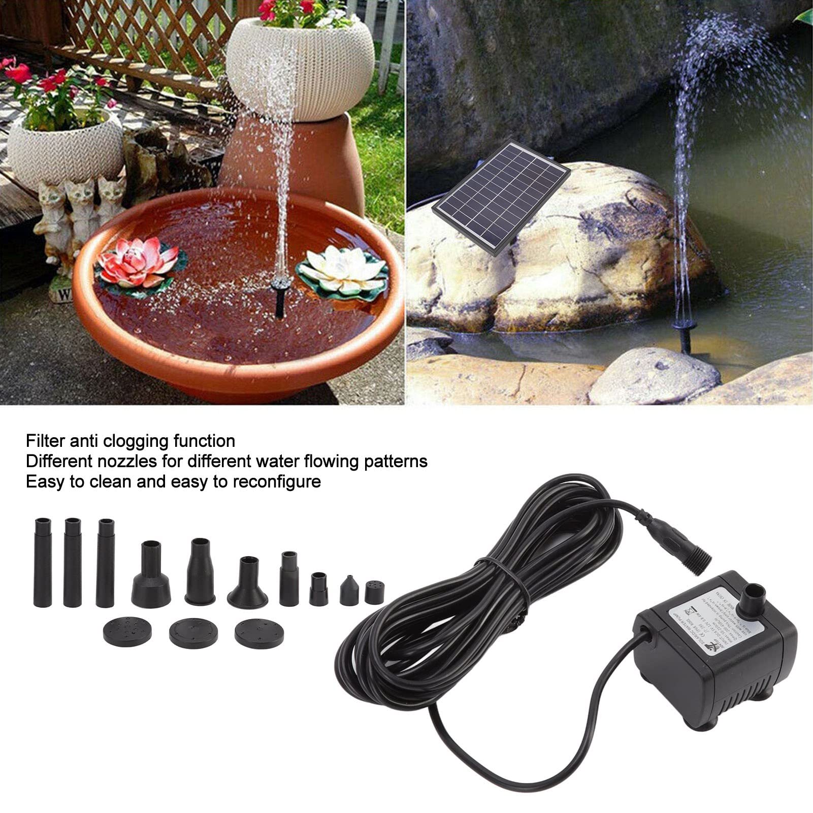 Bomba de fuente solar Ainoli 12 V 6 W ABS filtro antiobstrucción fácil limpieza bomba de agua alimentada por energía solar para decoraciones flotantes
