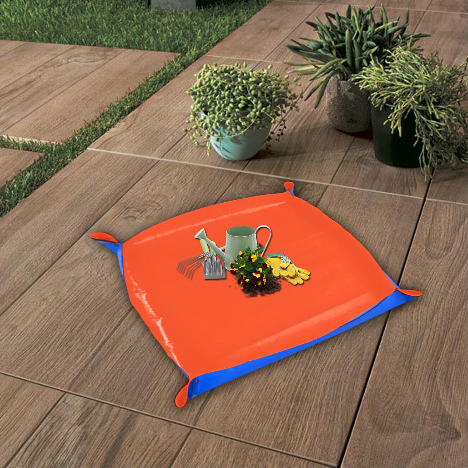 2 Tappetini Da Giardinaggio Impermeabili – PE Verde, 100x100 Cm E 50x50 Cm – Pieghevoli, Riutilizzabili, Con Fibbie Antiperdita – Per Rinvaso E Trapianto - 2