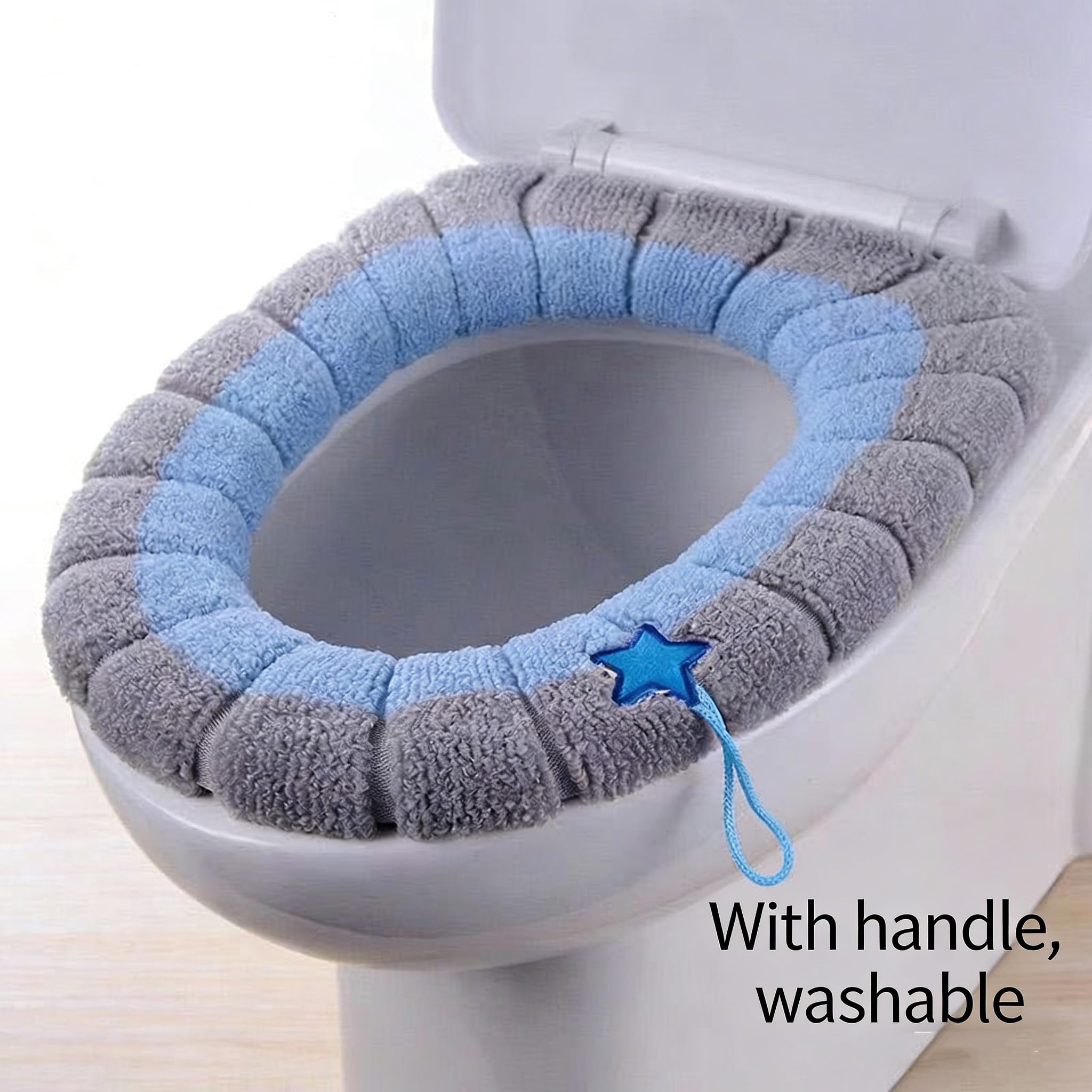 Soft Toilet Seat Cover, Washable Plush Fabric Cushion with Handle, Universal Fit Thick Warm Pad, Assorted Colors, Round, 4 Pack — view 6