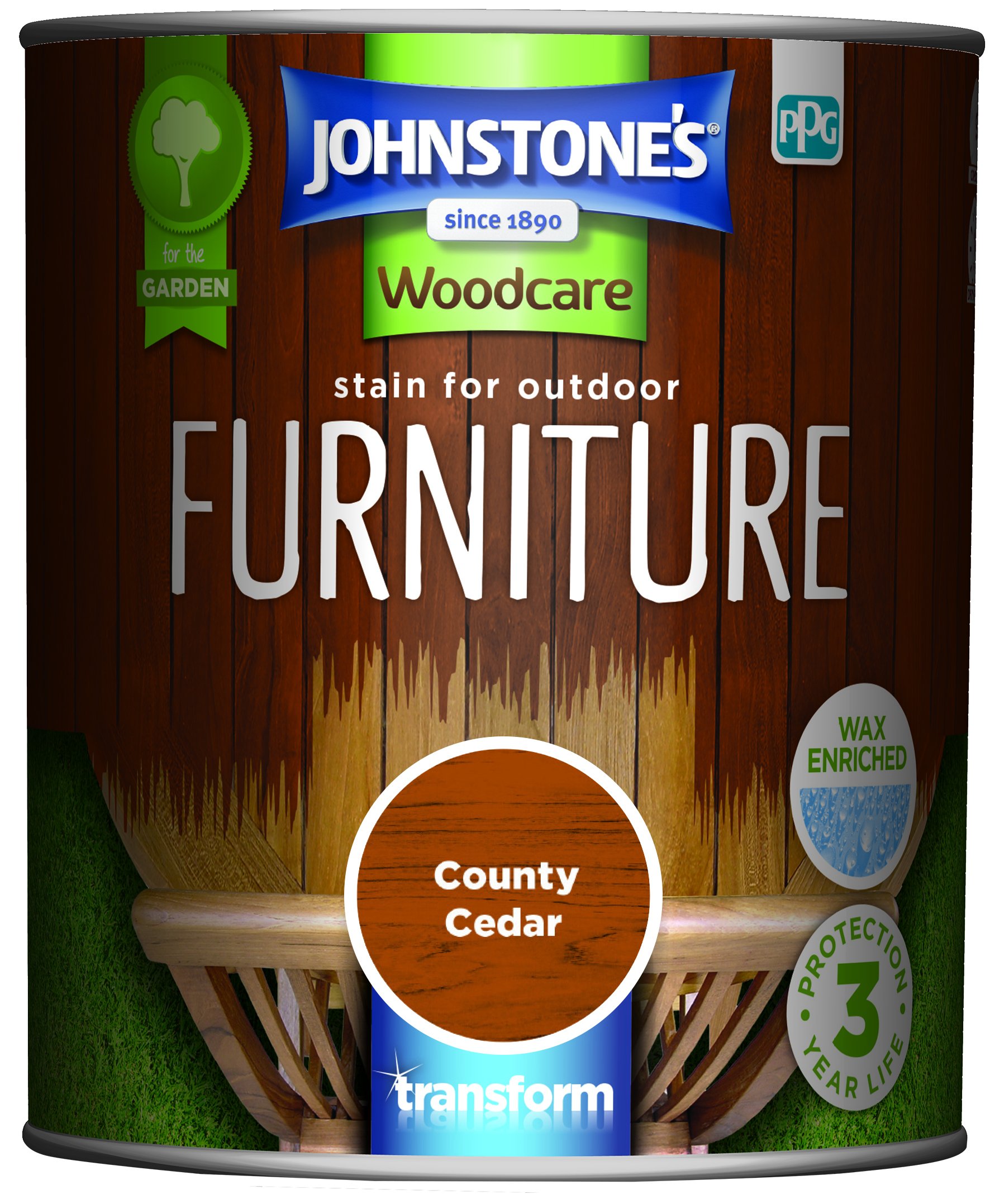 Johnstone's County Cedar Woodcare Stain For Outdoor Furniture - 750Ml