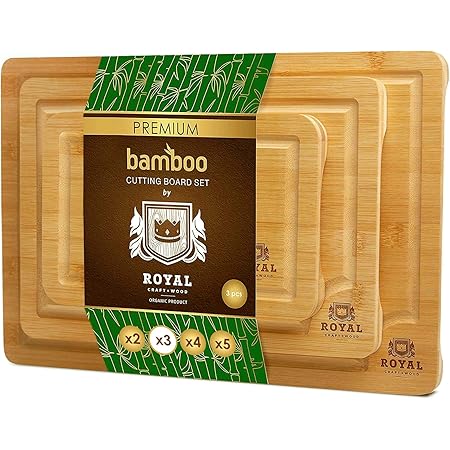 Bamboo Cutting Board Set with Juice Groove (3 Pieces) - Wood Cutting Boards for Kitchen, Wood Cutting Board Set, Kitchen Chopping Board for Meat (Butcher Block) Cheese and Vegetables
