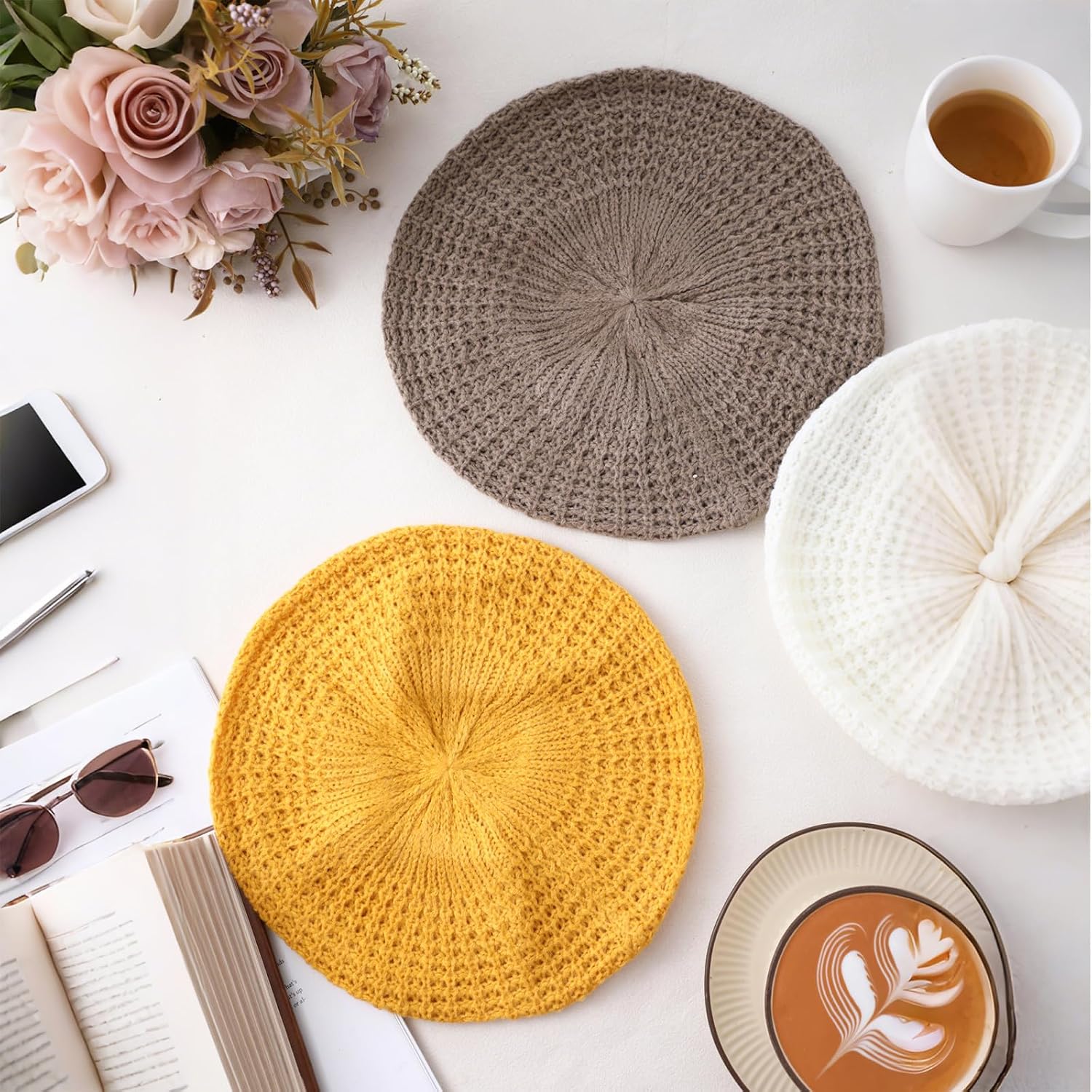 Chicingyou 6 Pcs Soft Crochet Beret Hats for Women, Knit Beret Hats