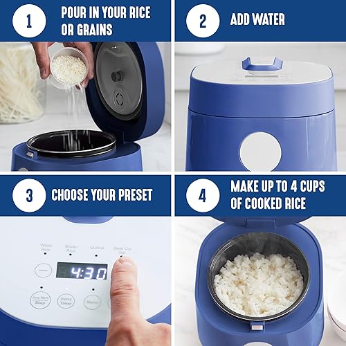 Miniatura 6 de GreenLife Arrocera digital, 2 tazas crudas4 tazas cocidas, olla antiadherente extraíble sin PFAS de cerámica, preajustes de un solo toque, avena,