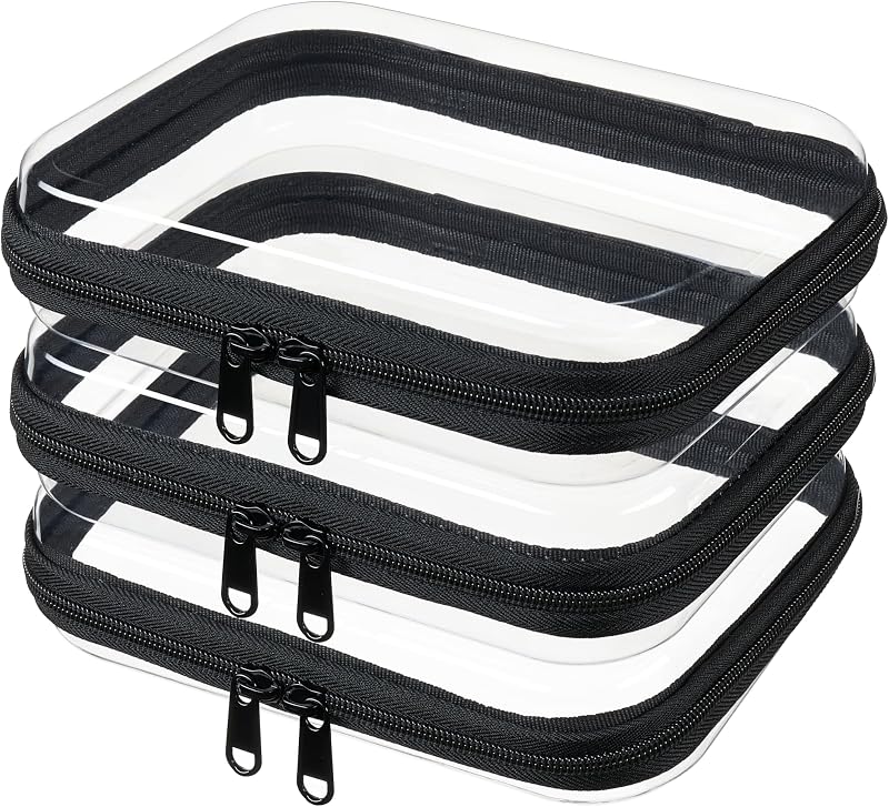 WELPIRT 3 Necessaires Médias Transparentes com Zíper, Estrutura Rígida, Preto, Modelo 3M