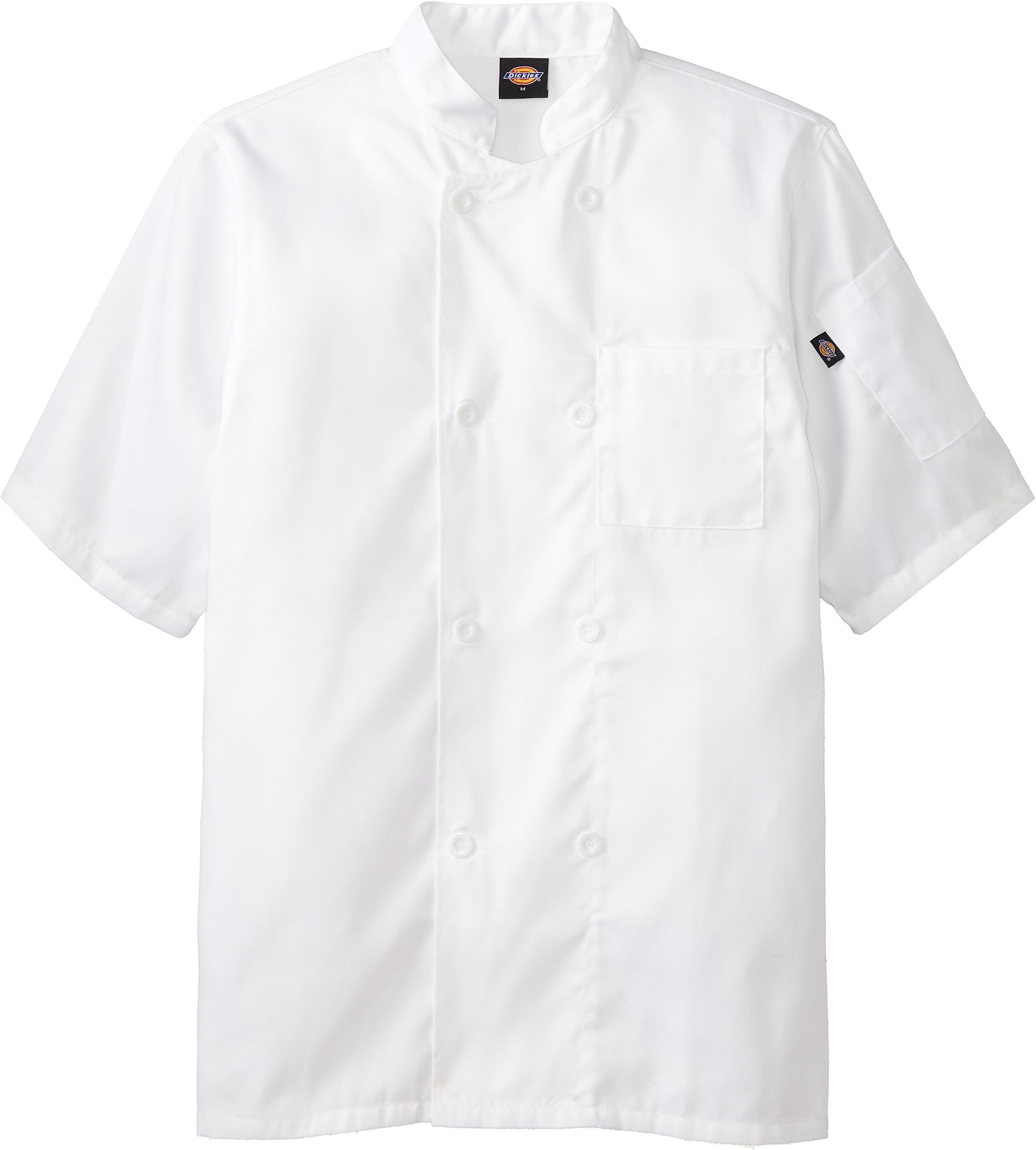 Dickies Occupational Workwear DCP124WHT Spun Polyester 8-Button Short Sleeve Chef Coat with Reversible Closure, White