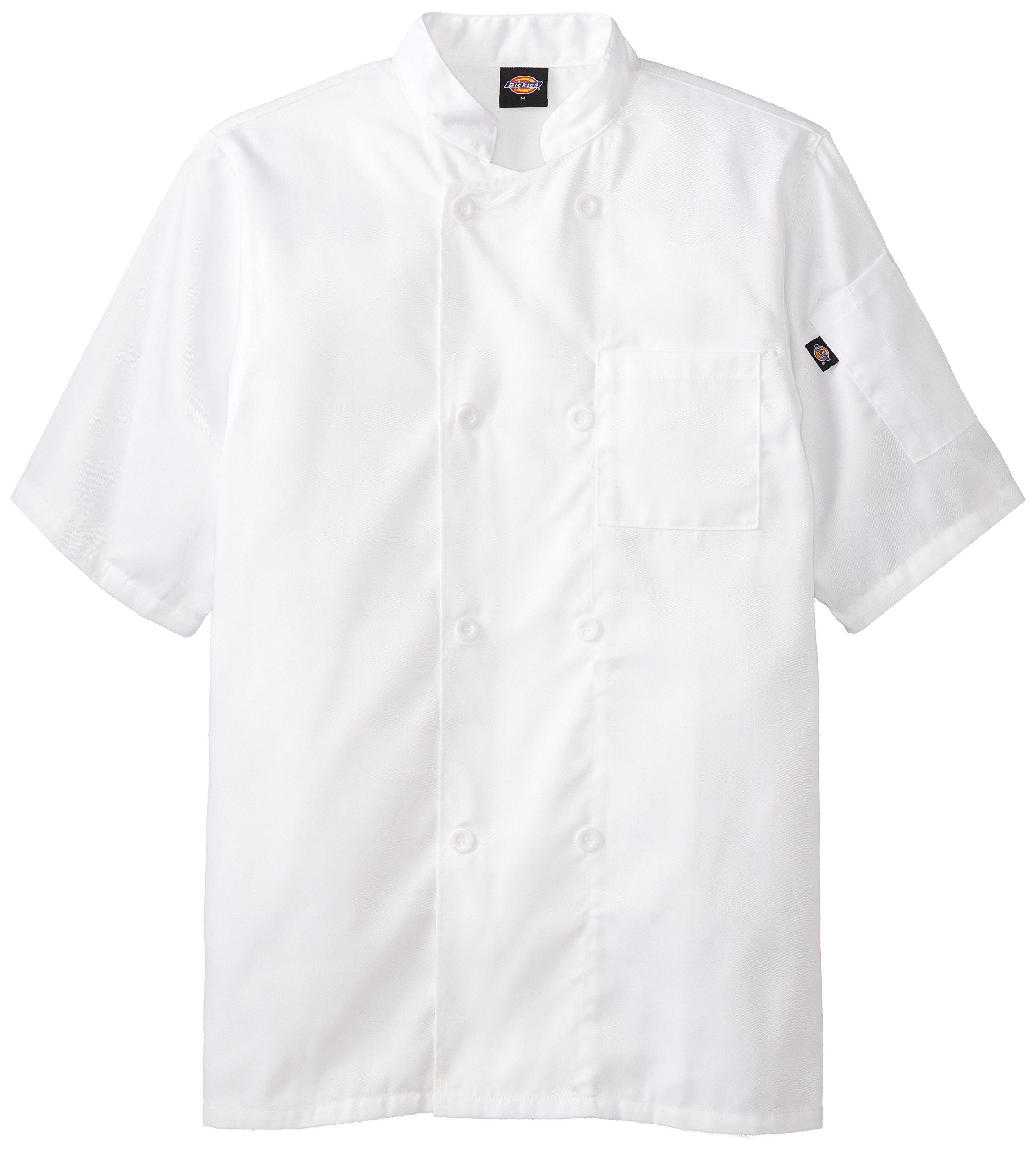 Dickies Occupational Workwear DCP124WHT Spun Polyester 8-Button Short Sleeve Chef Coat with Reversible Closure, White