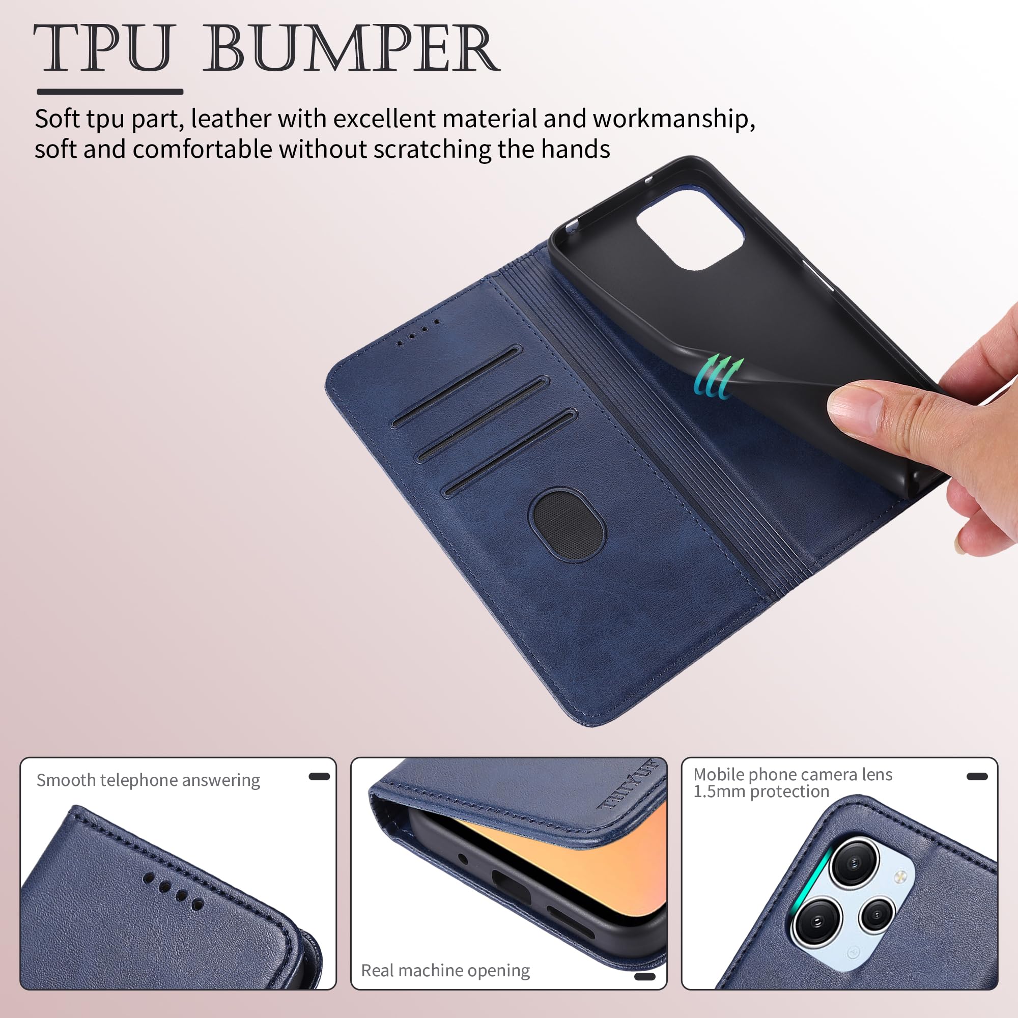 Cover Premium In Pelle Con Vetro Temperato Per Xiaomi Redmi 12 4G/5G - Portafoglio Magnetico Antiurto (Blu)