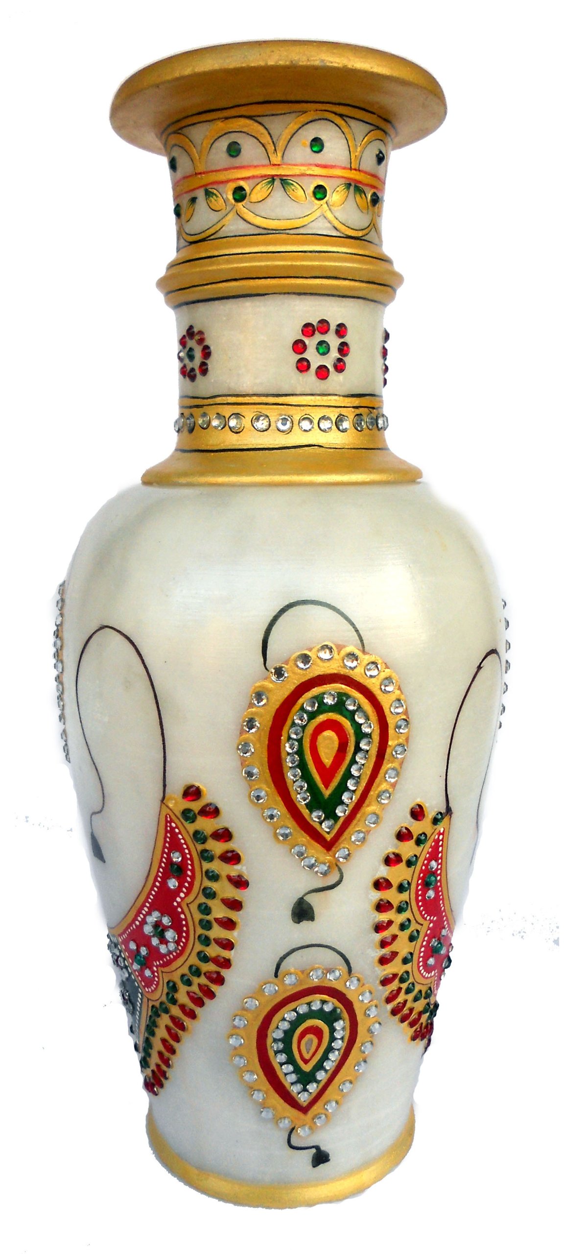 Home Decor Gift - 12 Jaipur Golden Indian Handicraft Marble Flower Vase Pot by StonKraft