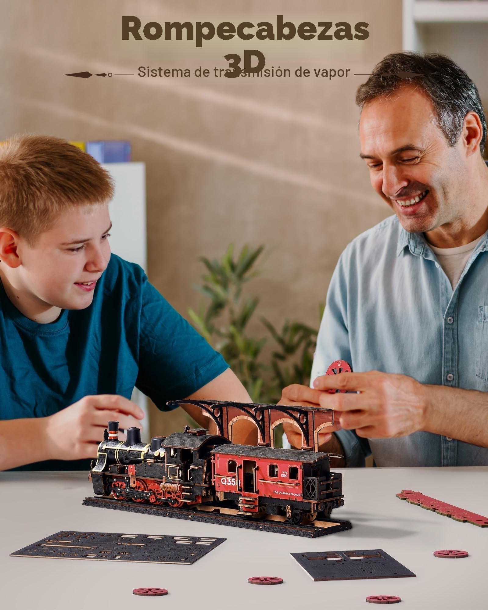 ROWOOD Puzzle 3D Madera Tren A Vapor, Maquetas para Construir De Modelo De Tren De Madera para Adultos, Set De Manualidades Vintage, Regalos De Cumpleaños Y Navidad DIY para Hombres Y Niños