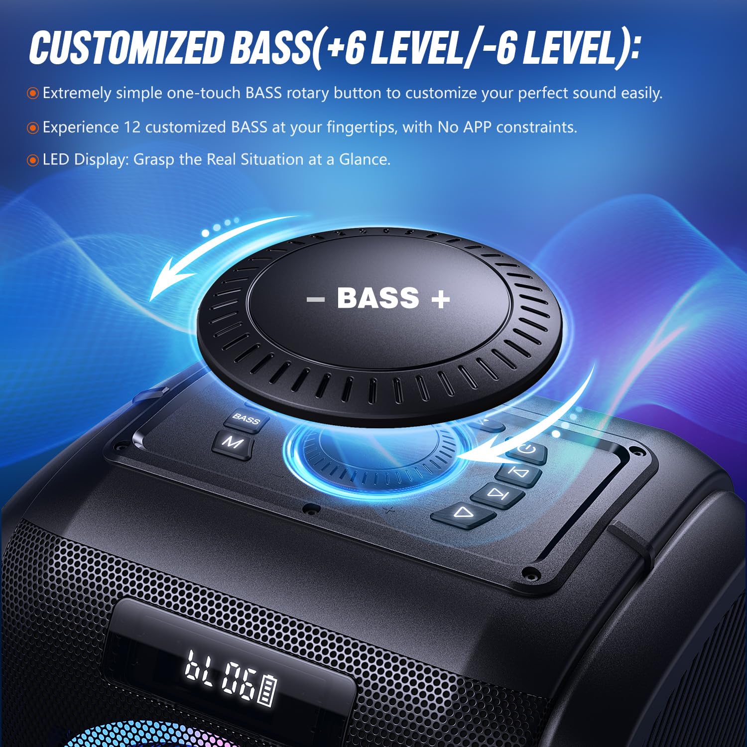 W-KING 270W PEAK Cassa Bluetooth Potente Portatile Più Forte Altoparlante Party Box/Massiccio 125dB/12 Bassi Personalizzati, 2*Woofer 16,5cm-Bassi Super, IPX5/MIC&GTR In/USB/TF/AUX,Batteria Rimovibile