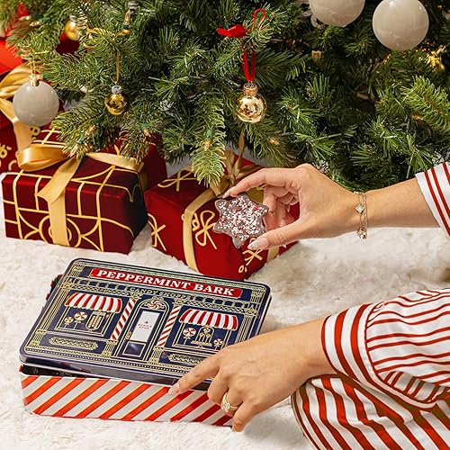 Miniatura 8 de Caramelos de corteza de lata de regalo de menta de Navidad  Cesta de regalo de chocolate gourmet navideña, surtido festivo con cascanueces, árboles