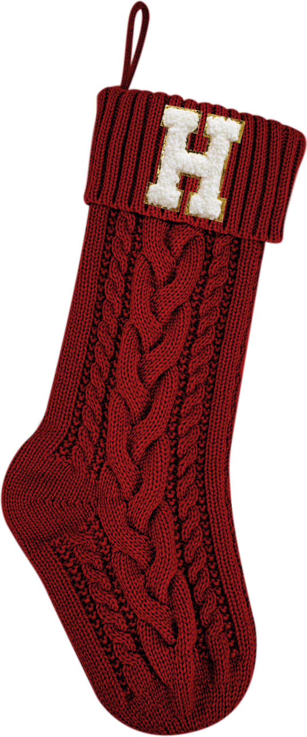 18 Inches Personalized Initial Monogram Christmas Stockings Burgundy Family Embroidered Letter H Xmas Stockings for Fireplace and Home Decor