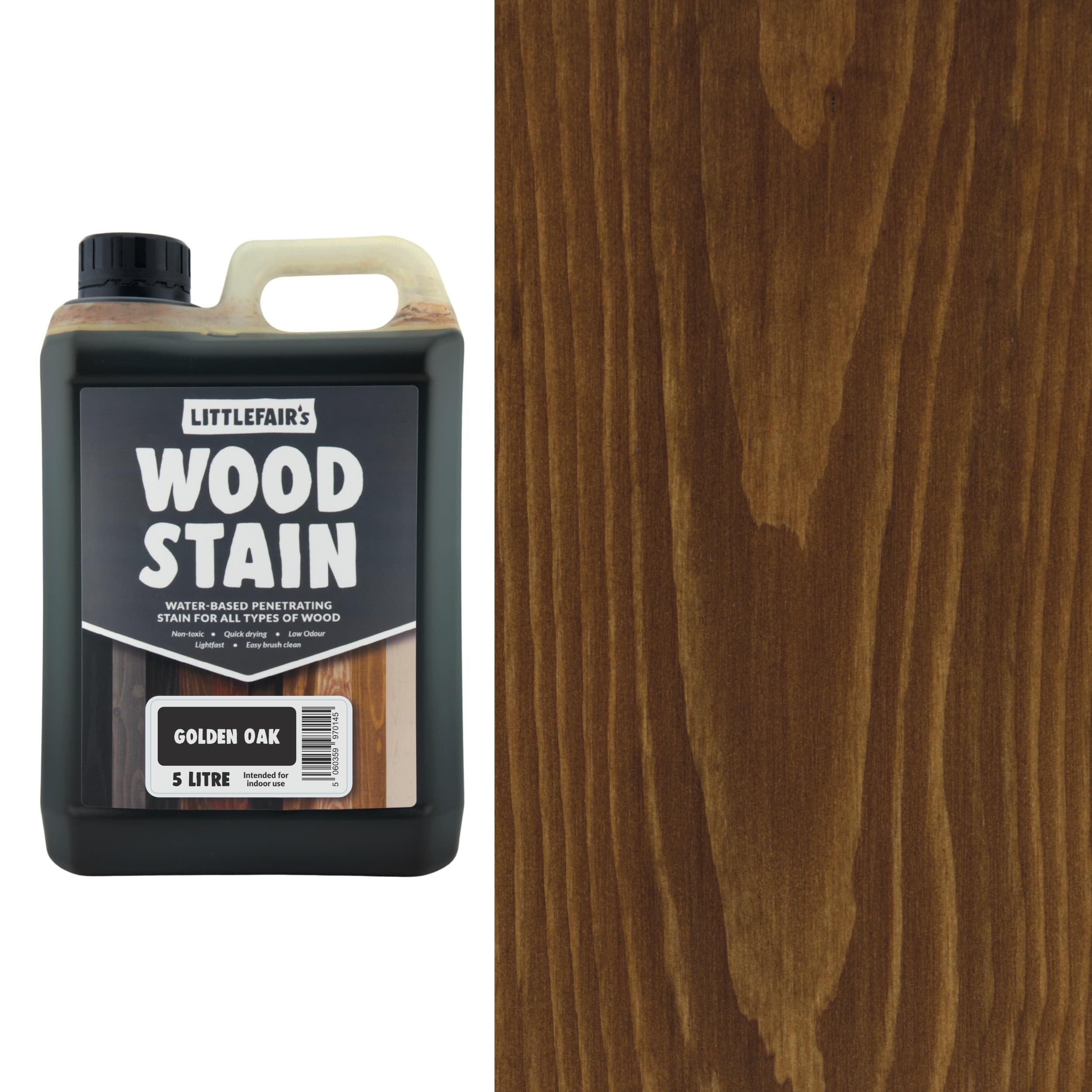 Littlefair's Golden Oak Wood Stain Water-Based - (Golden Oak) – Non-Toxic, Eco-Friendly & Quick Drying - Easy-To-Apply, Concentrated Formula For All Wood Types – 5 Ltr