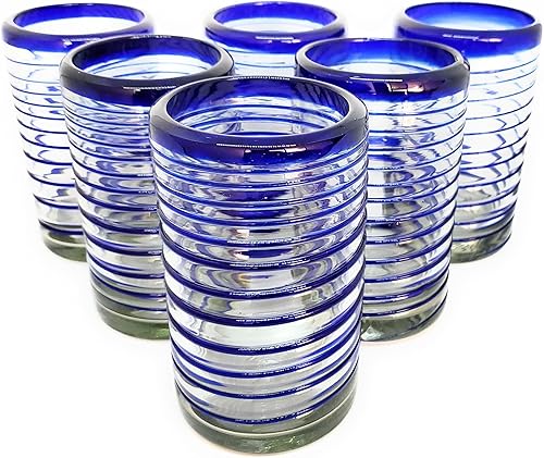 Miniatura 2 de MexHandcraft Jarra grande de bola en espiral azul cobalto de 120 onzas, vidrio reciclado, sin plomo, sin toxinas (jarra)