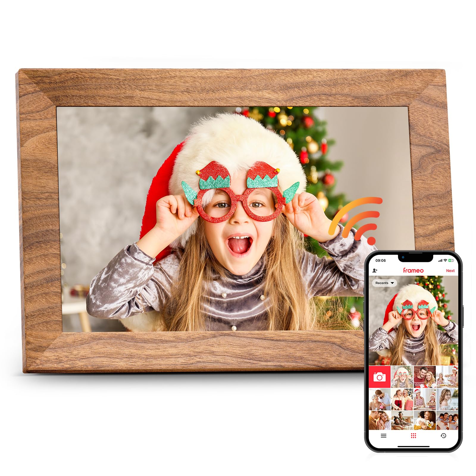 Photo 1 of Frameo 10.1" Digital Picture Frame with 32GB Memory WiFi Electronic Photo Frame Wood 1280 x 800 IPS Touch Screen Auto-Rotate Slideshow Wall Mountable Share Photos/Video Remotely Anywhere