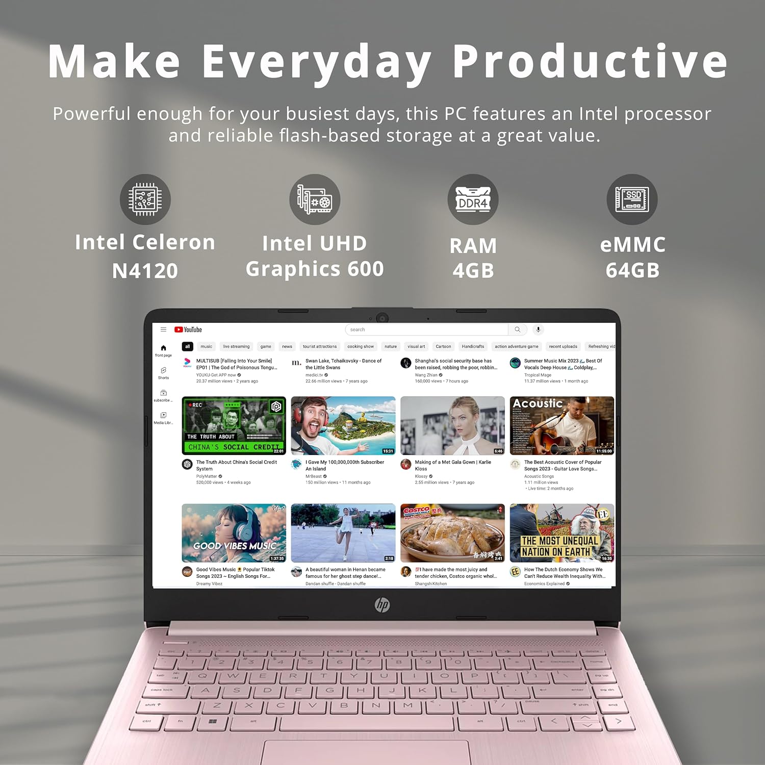 HP Stream 14" HD BrightView Laptop, Intel Celeron N4120 Processor, 4GB RAM, 64GB Storage, Intel HD Graphics, 720p Webcam, 1 Year Office 365, Pink, Win 11 S, 32GB Hotface USB Card - Image 2