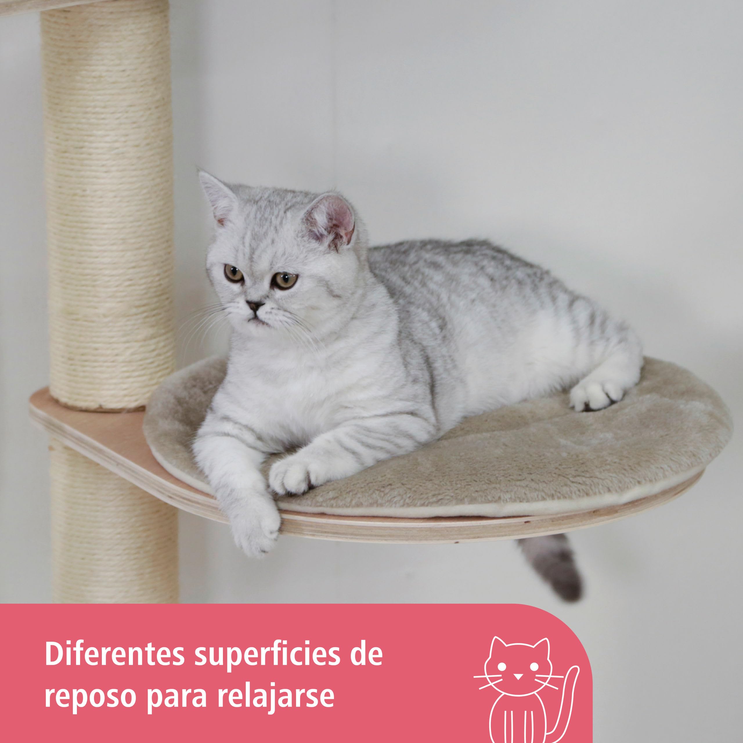 Kerbl Pet Rascador para Gatos Dolomit Grappa, Lugar de Descanso para Gatos, Montaje en Pared, Color Topo, 80x66x158cm, Postes de sisal, Montaje Compacto | Taupe, 80 × 66 × 158 cm, árbol rascador de pared que ahorra espacio con columnas de sisal y varias l