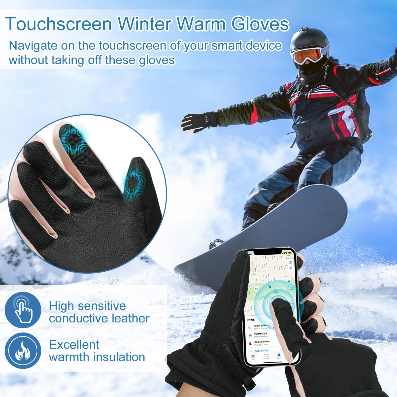 Guanti Sci Termici Impermeabili Donna – Antiscivolo, Touch Screen, Per Neve E Sport Invernali