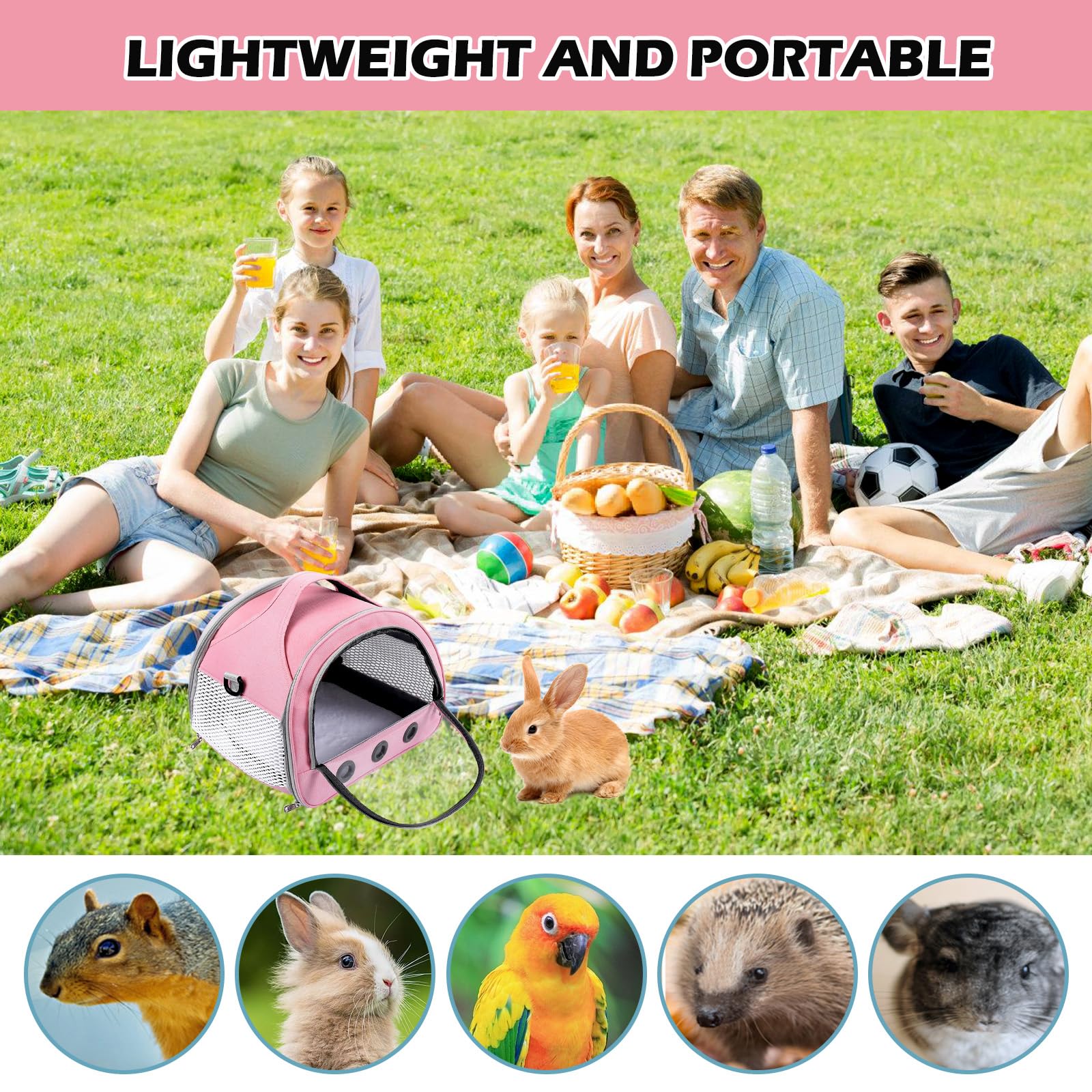 Sac de Transport pour Petits Animaux, Sac Transport Chat Chien, Cage Transport Lapin, Sac Chat Portable, Sac Voyage Chat Pliable, Sac de Voyage pour Animal, pour Oiseaux, Chatons, Chiots, Hamsters (P)