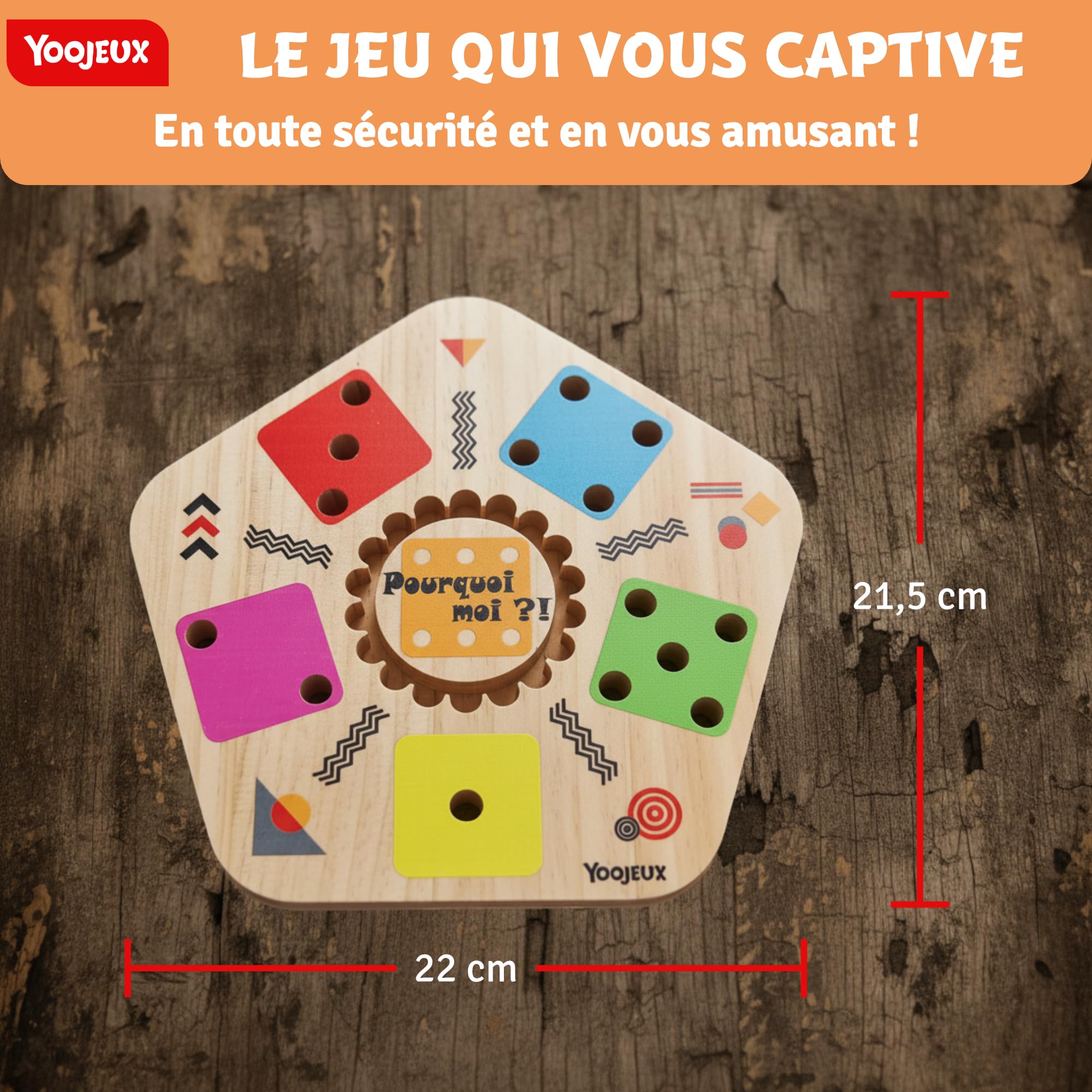 Pourquoi Moi - Jeu de société Cochon en Bois, 2 à 8 Joueurs | Jeu familial dès 4 ans, parties rapides de 5 à 15 minutes, coffret transportable pour l’apéro, les vacances et les soirées.