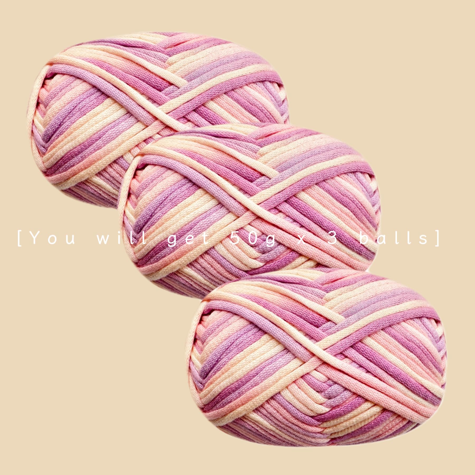 Chunky Cotton Wool Yarn for Beginners - 3x50g Mix-Pink, Amigurumi Yarn with 4mm Crochet Hook, Easy Crochet Starter Kit - Image 2