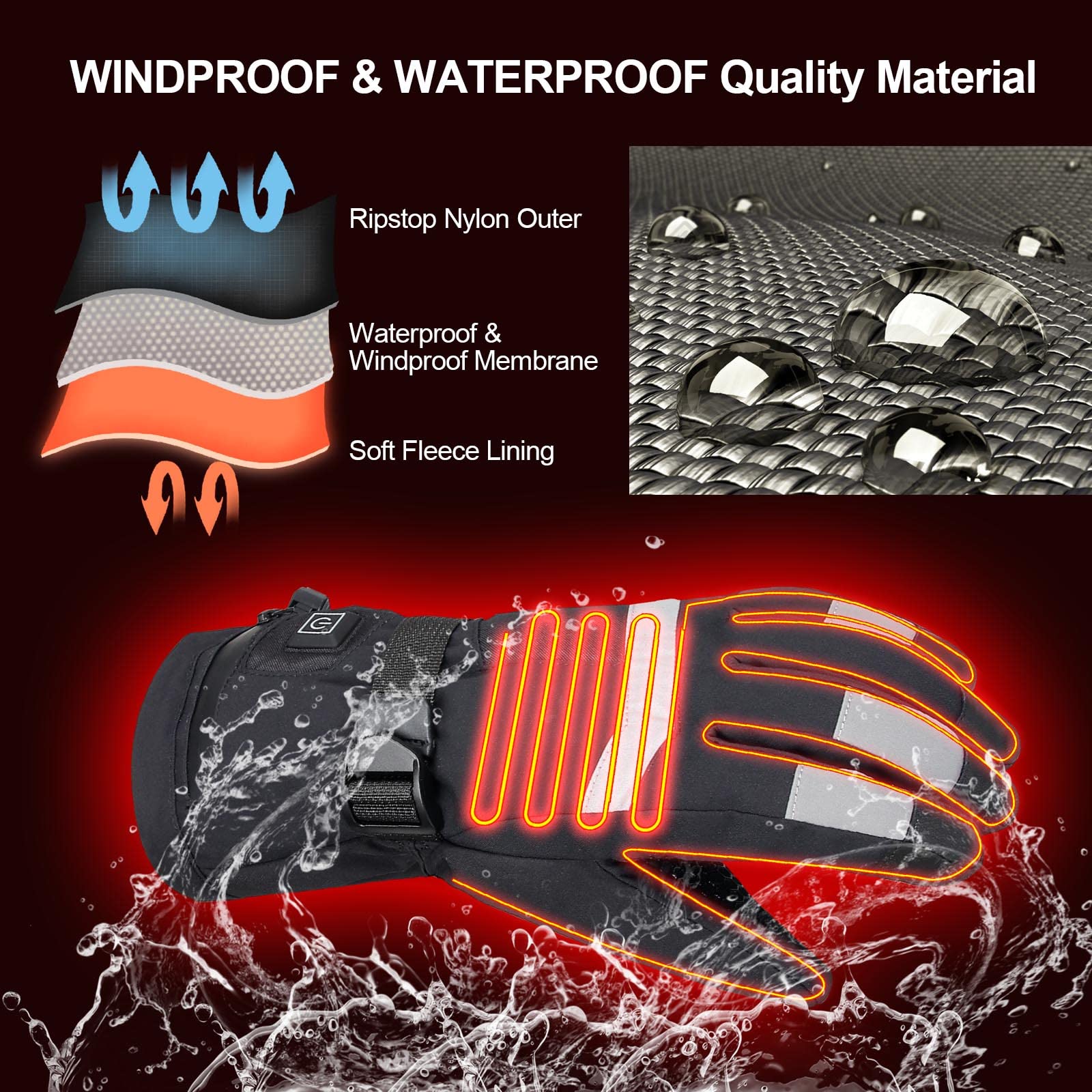 Gants Chauffants électriques Rechargeable, Gants Hiver avec Batterie 7.4V 4000mAh Gants Chauffants Homme Femme avec Chauffage des Doigts 3 Niveaux De Chauffage Gants Hiver Chaud écran Tactile