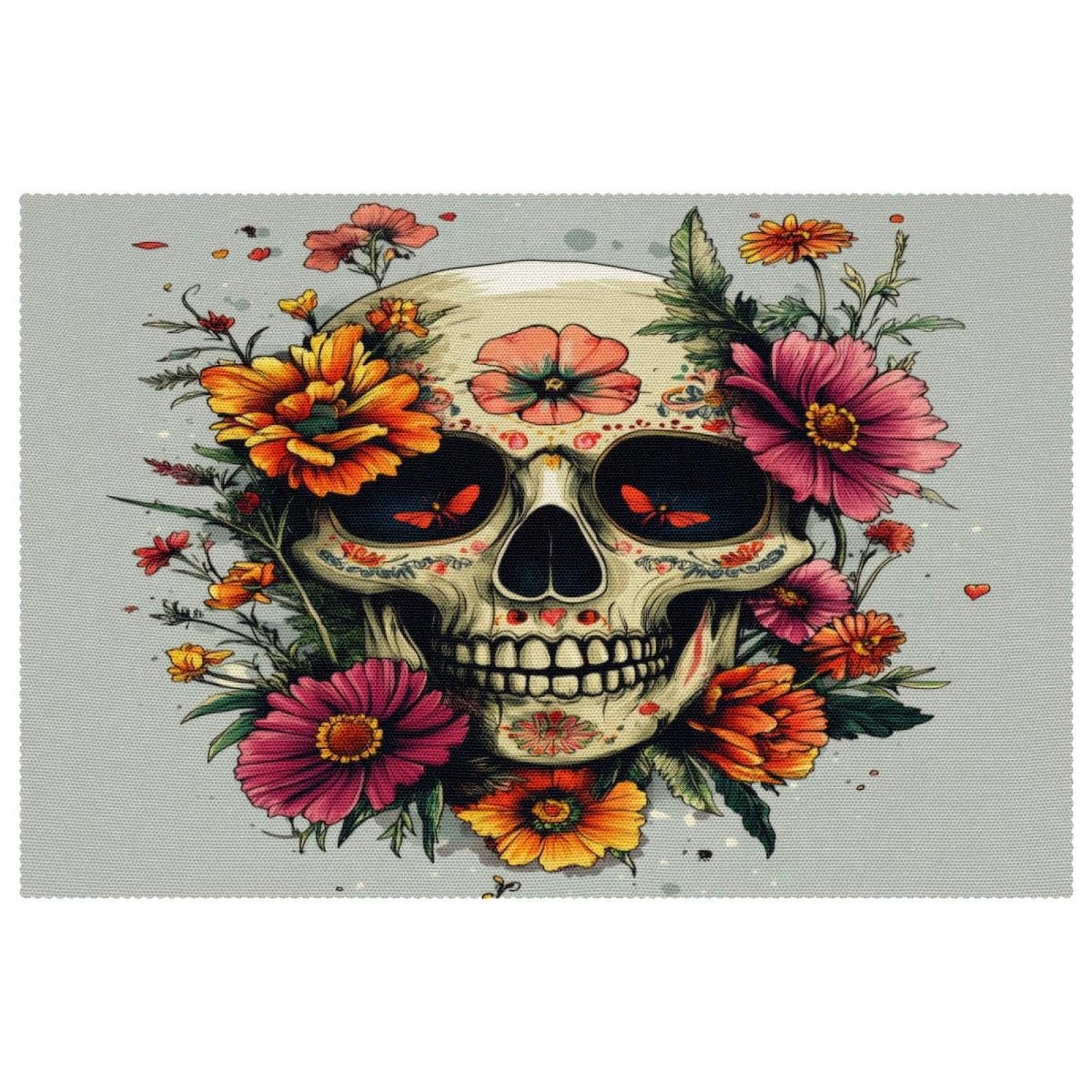 Set de table tête de mort antidérapant résistant à la chaleur lot de 6 pièces 30x45cm