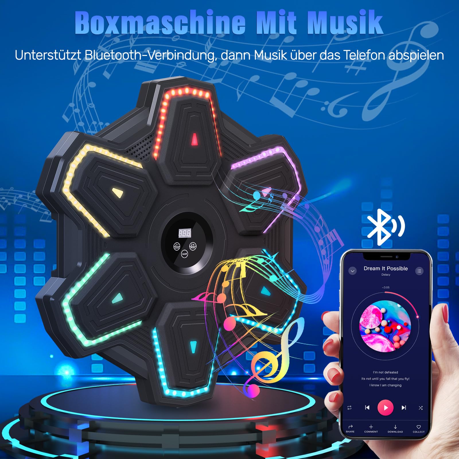 semai Music Boxing Machine, Bluetooth Boxmaschine mit Musik, LED Wandmontiertes Boxziel mit 9 Geschwindigkeitsmodi & Zählmodus, Elektronisches Boxtrainingsgeräte für Heimtraining, Fitnessstud