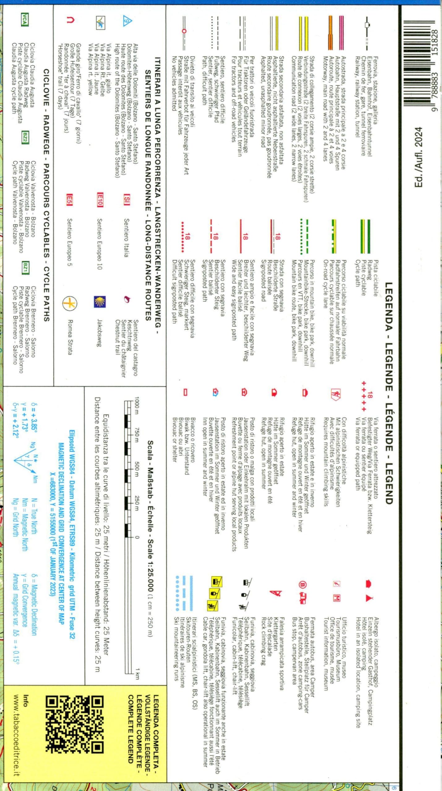 Carta topografica 1:25.000 antistrappo impermeabile fotodegradabile Ediz. multilingue Bozen Ritten Salten Bolzano Renon Salto