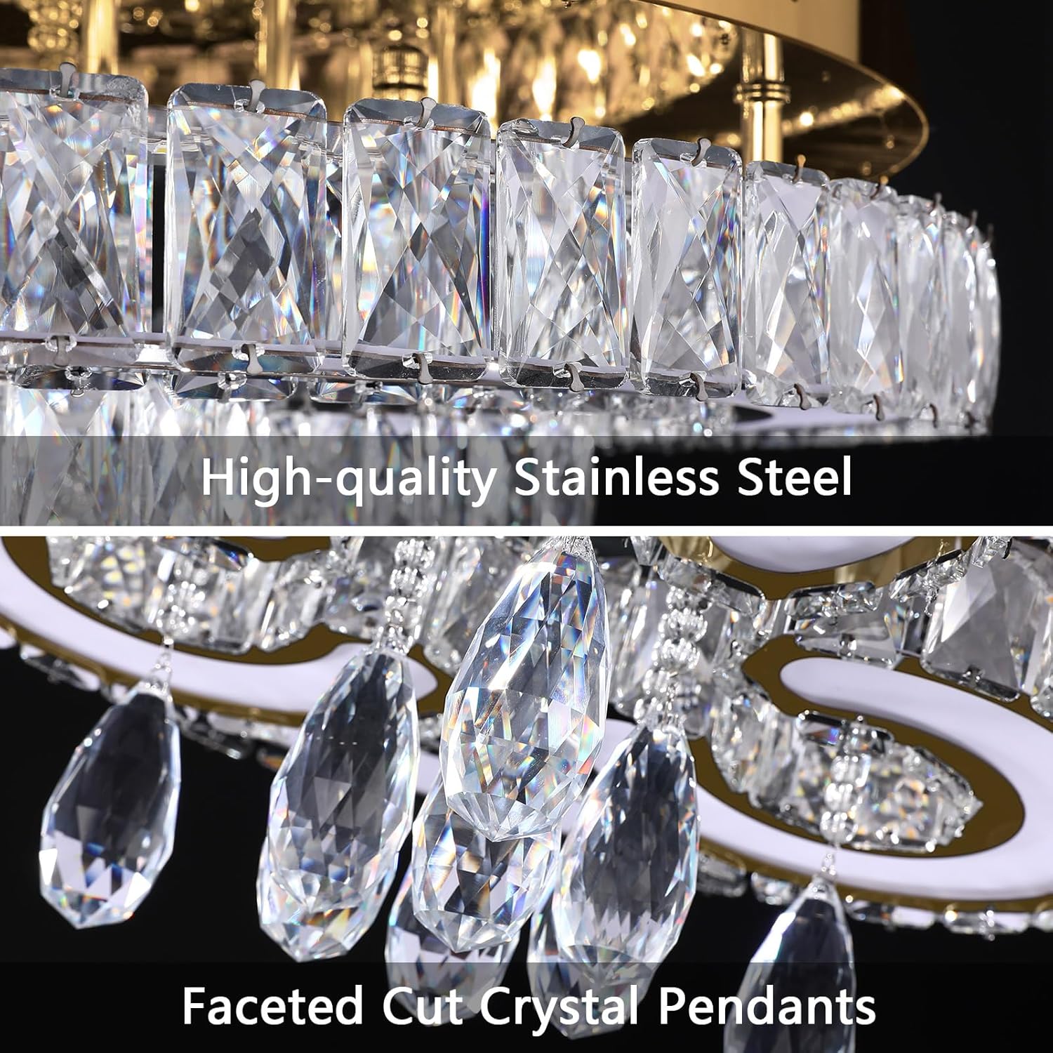 Modern Flush Mount Ceiling Chandeliers Dining Room LED Light Crystal Lights for Living Room Gold Sparkling Chandeliers Interior Luxury Lighting Fixtures Bedroom Ofiice Dimmable Light 2700K 6000K