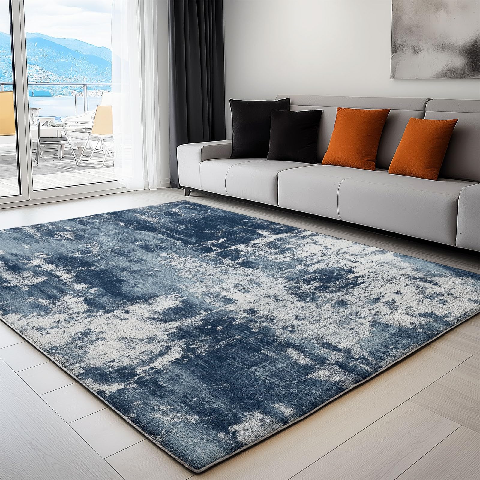 Tapis chambre adulte douillet bleu foncé 120x180 à poils denses et texture moderne