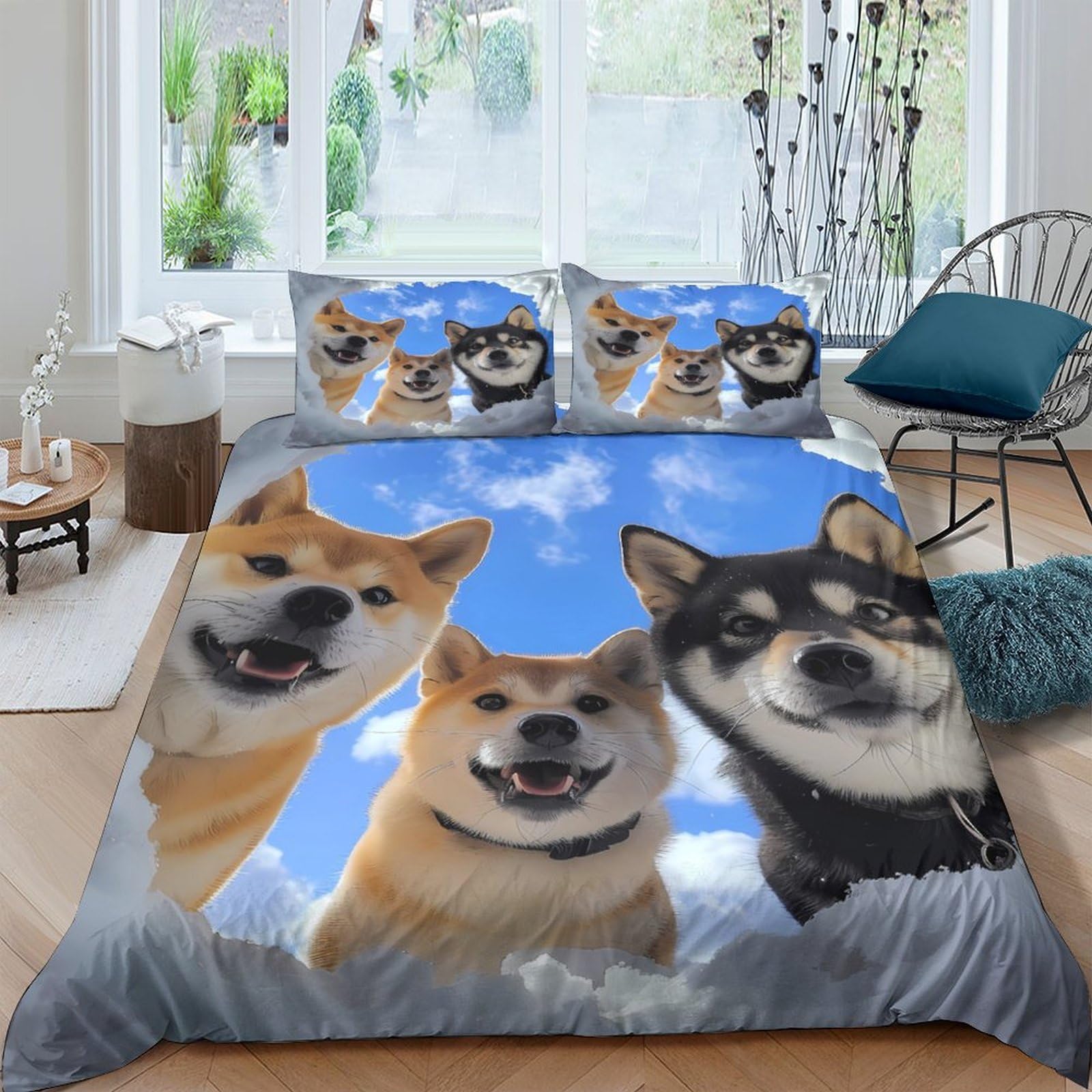 Ctjqhvkz Style-8 3D Printed Shiba Inu Dog Fitted Sheet Microfiber Soft Breathable Cartoon Animal Mattress Cover Bedroom Decor Single（135X200cm）