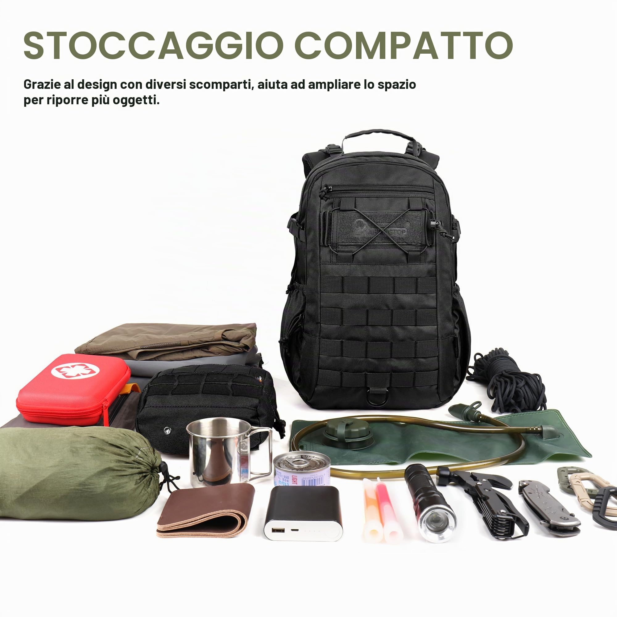 Mardingtop 20L Zaino da Viaggio, Zaino Trekking, Zaino Tattico Militare, con Sistema MOLLE, Zaino Escursione per Attività all'aperto, Campeggio, Alpinismo, Escursionismo, Sport, Nero