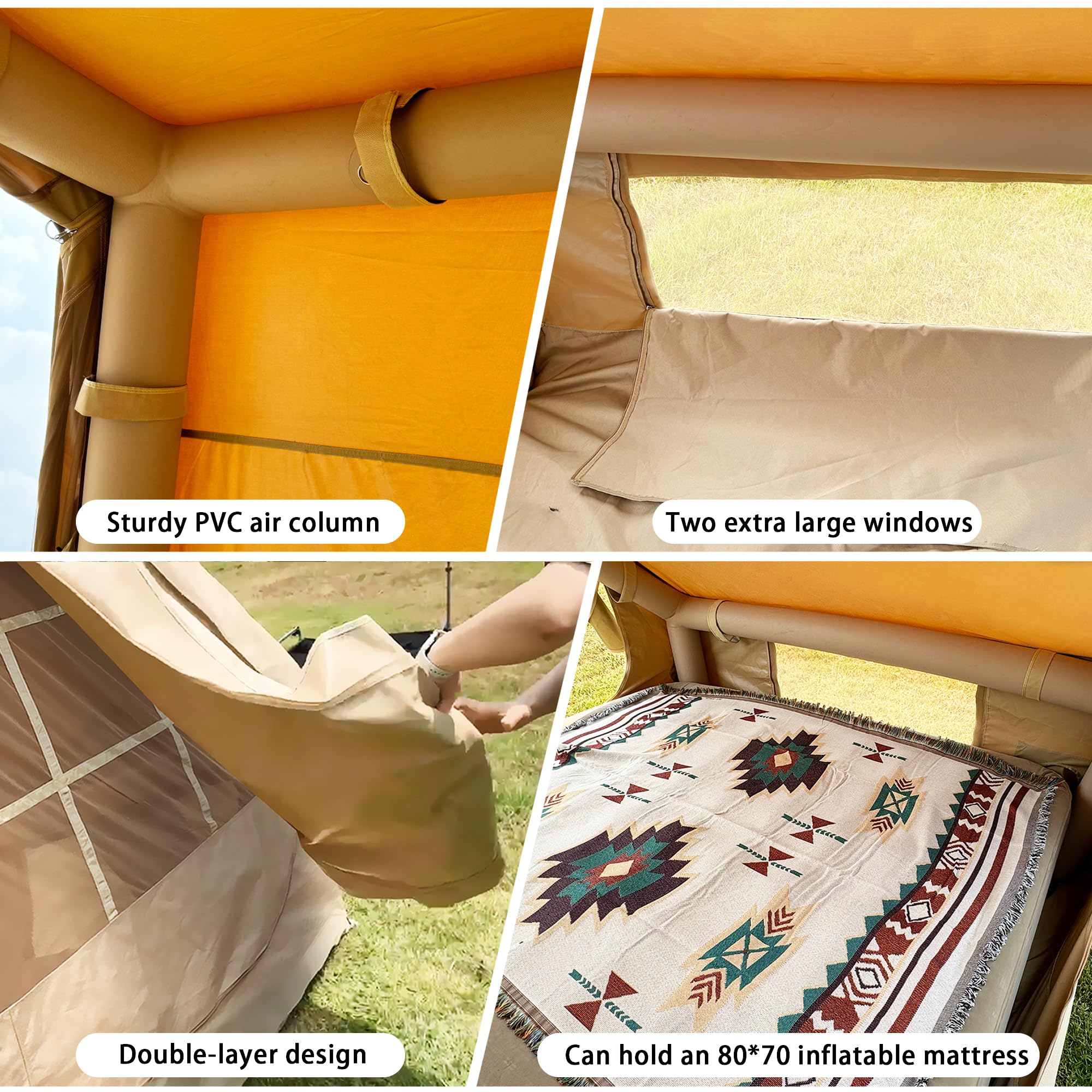 Tienda de campaña inflable para 4 personas con tela Oxford 600D, incluye mosca de lluvia y bomba de aire, fácil instalación