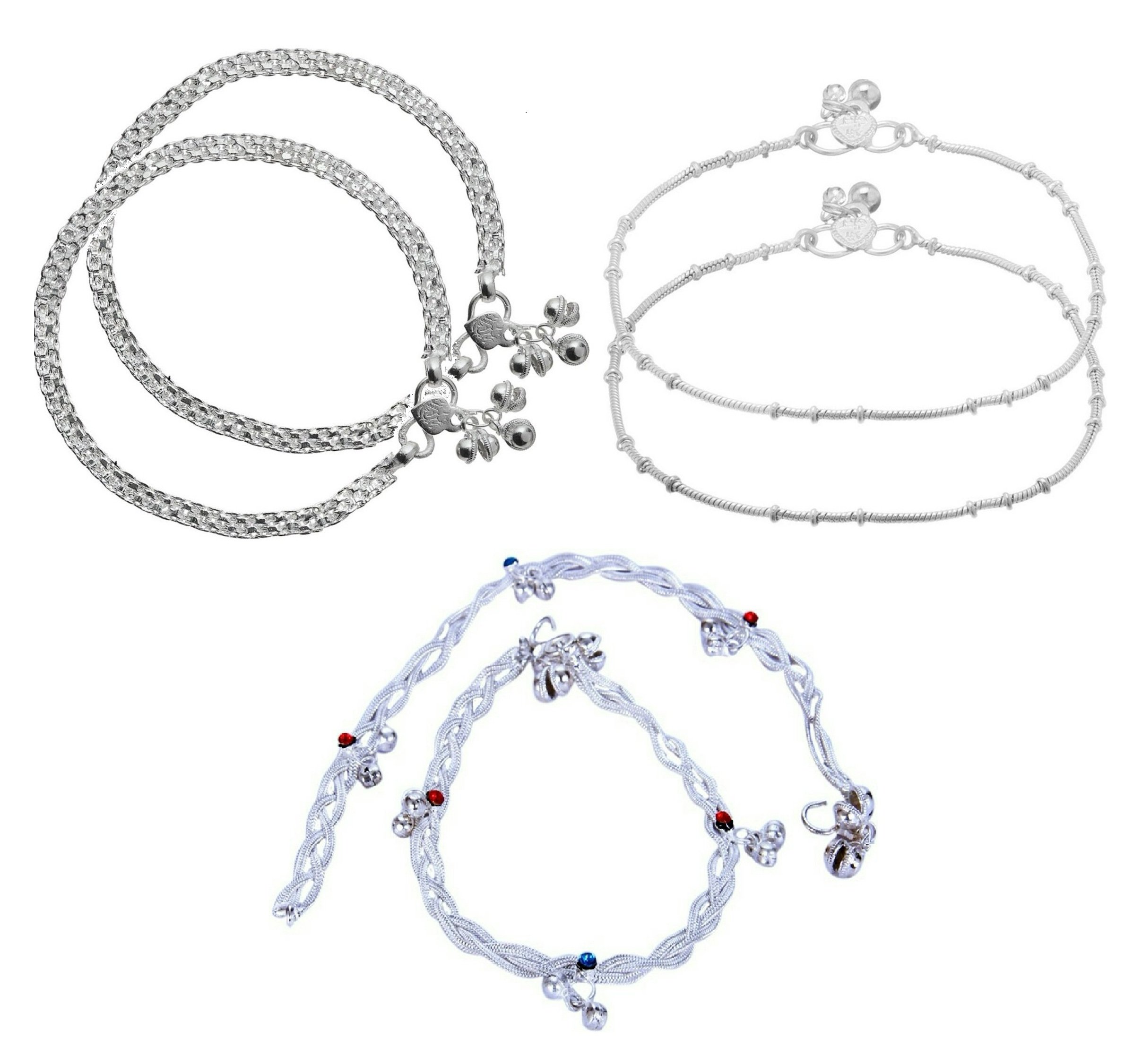 CHARMS Three Pair Of Silver Anklet For Women & Girls (B016ZWB3AC) Amazon Price History, Amazon Price Tracker