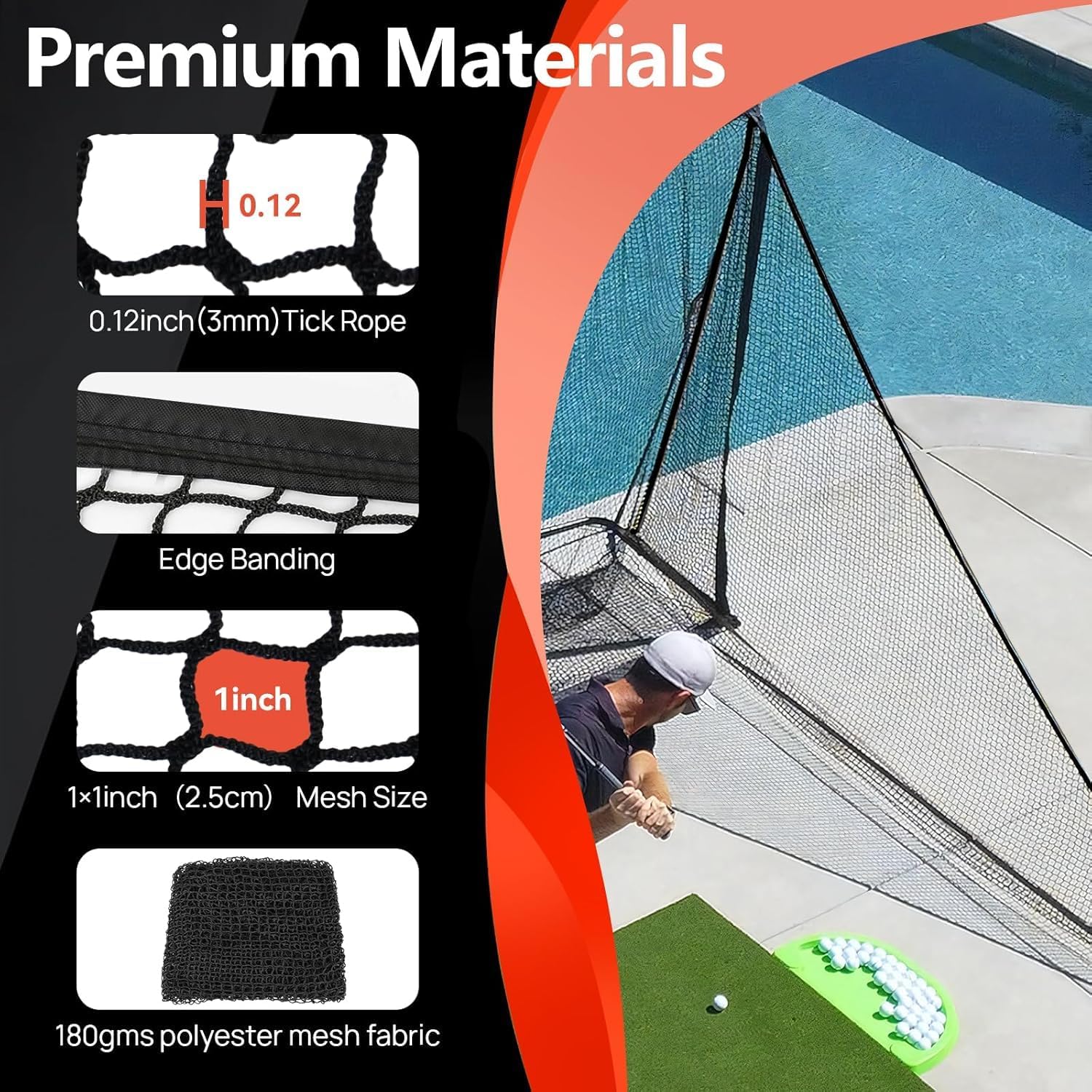 Golf Hitting Nets Attachment, 7 * 10/7 * 7FT Heavy Duty Side Net Barrier Net for Golf, Baseball, Hockey with Sandbag