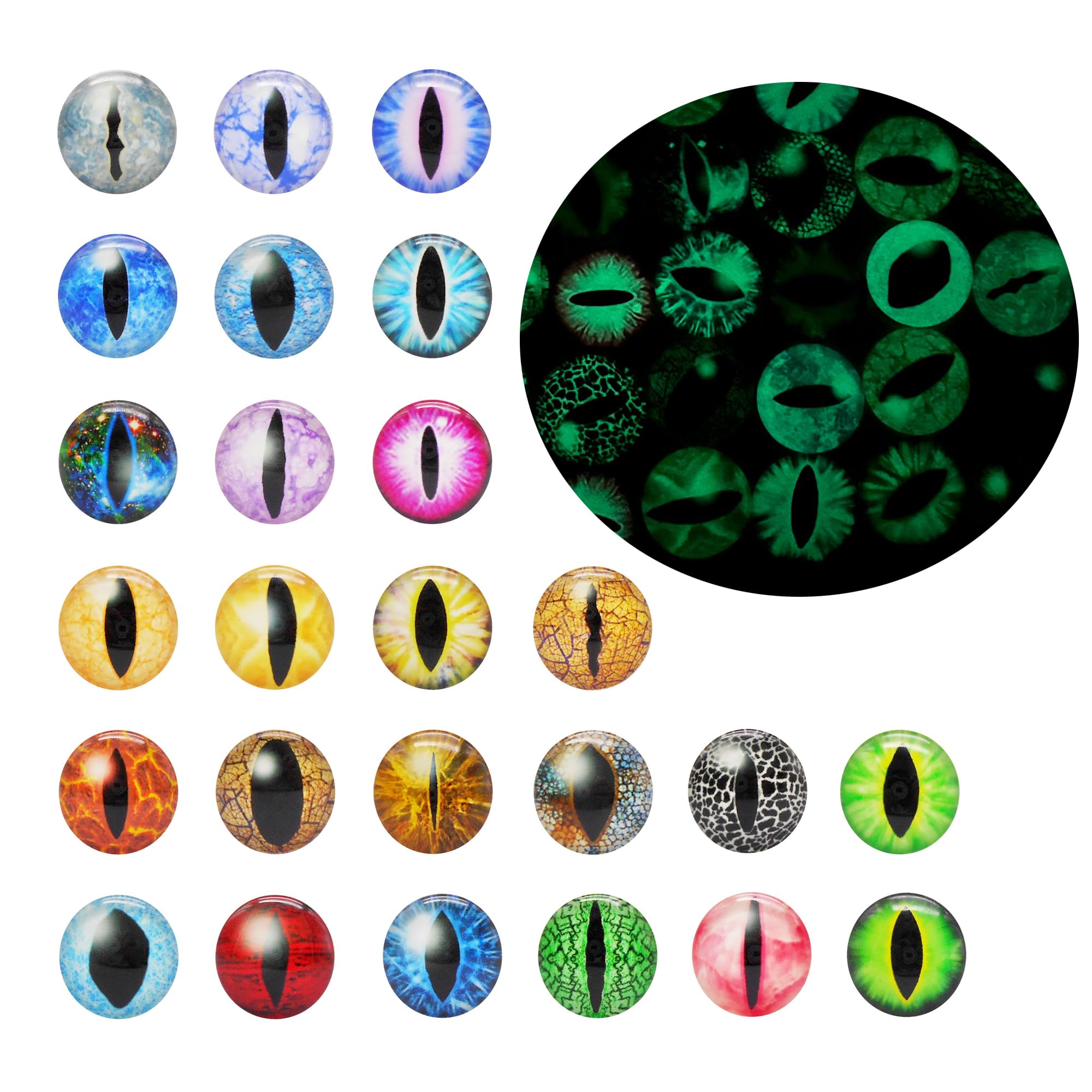 Julie Wang 20PCS 25MM Glow in The Dark Dragon Eyes Animal Vertical Slit Pupil Eye Glass Cabochon for Sculptures Props Jewelry Crafts Making
