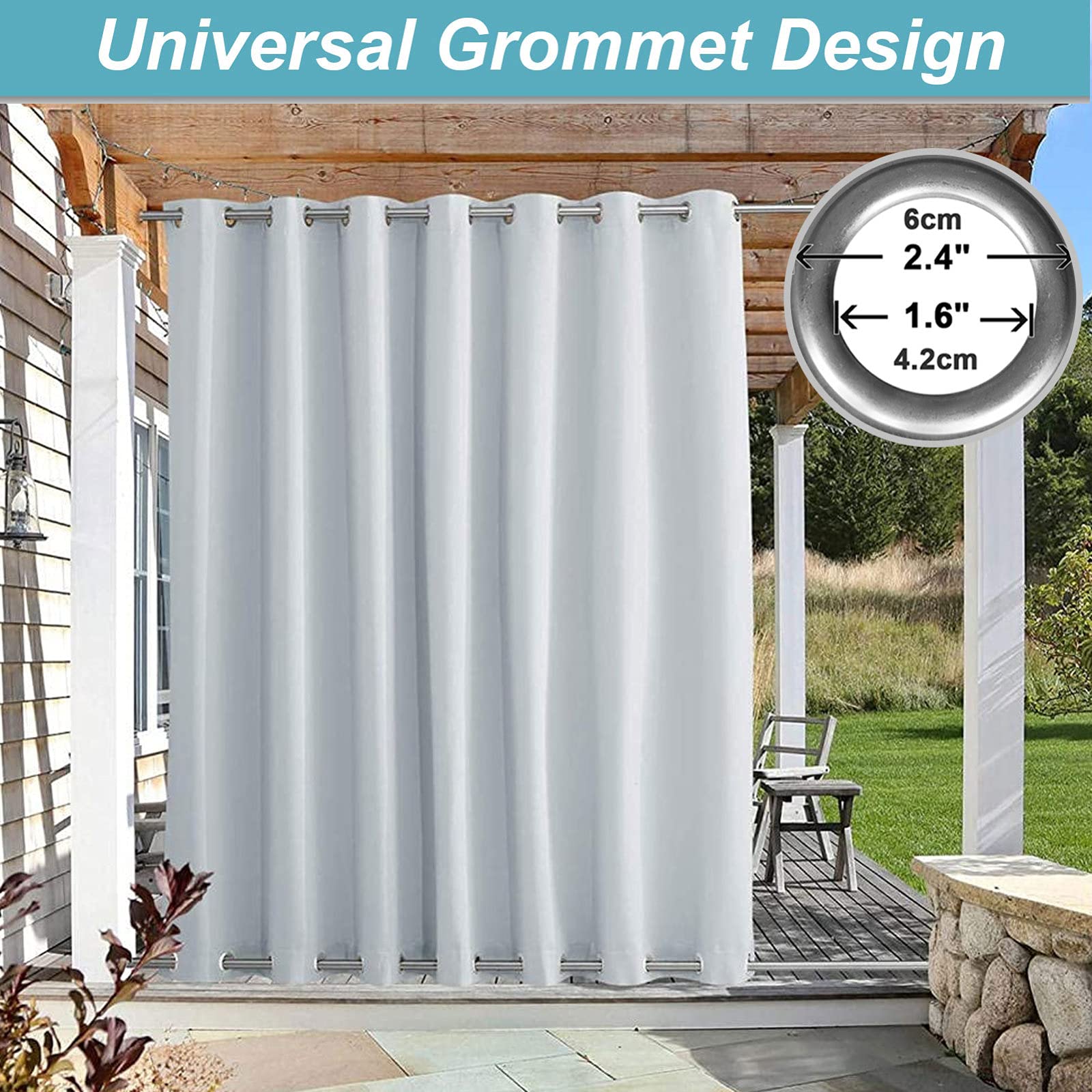 RDJSHOP Rideaux d'extérieur Imperméable, Rideaux Occultant avec Œillets en Haut et Bas, Coupe-Vent Protection UV Rideaux Thermique pour Terrasse, 1 Panneaux,Blanc-213x213cm(LxH)