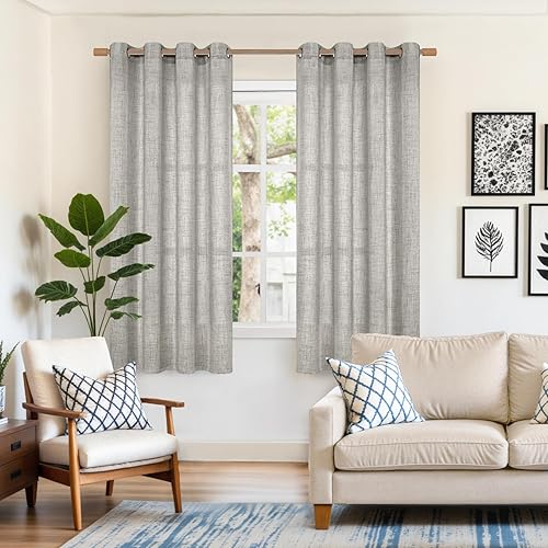 Miniatura 2 de YoungsTex Cortinas de lino de 63 pulgadas de largo, cortinas de lino gris oscuro con ojales de bronce, filtran la luz, cortinas de ventana para sala