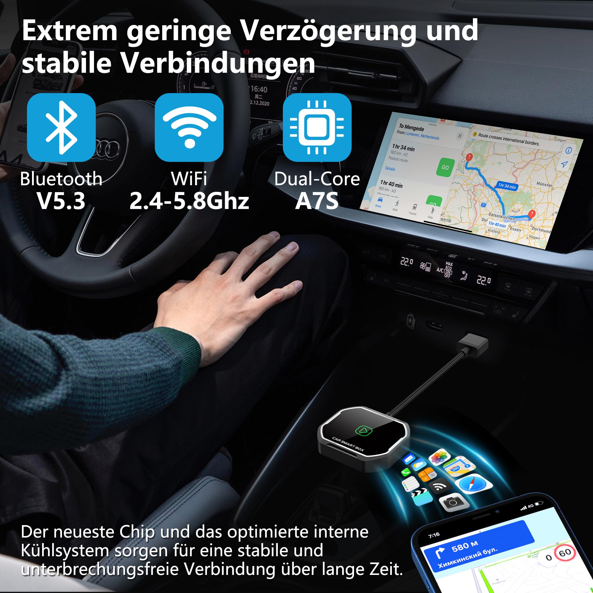 Carplay Wireless Adapter Für IOS, Wired CarPlay in Wireless CarPlay Adapter Umwandeln, Plug & Play Car Play Wireless Adapter Kompatibel mit Autos ab 2017 & iPhone iOS 10+
