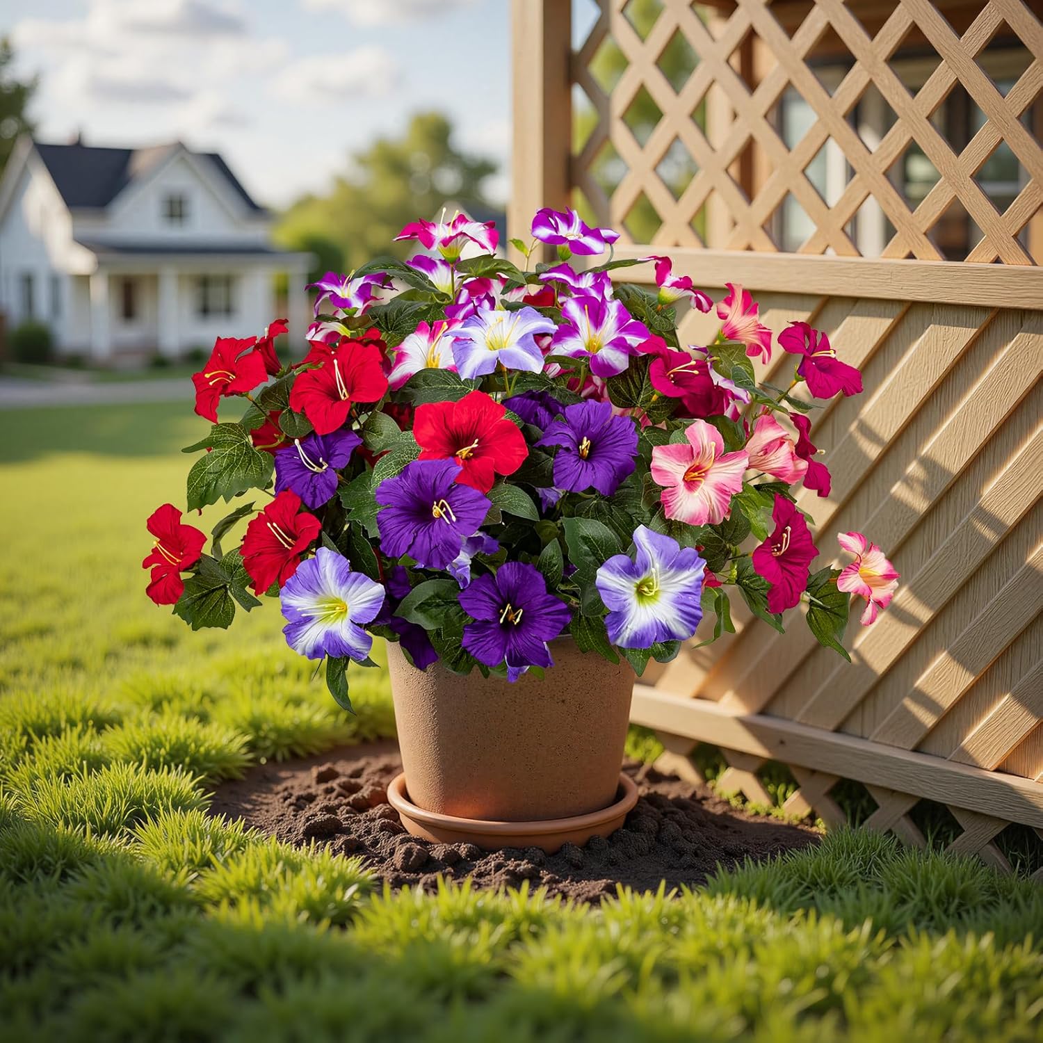 19 Inch Artificial Fake Flowers for Outdoor,4 Pcs Faux Silk Petunias Spring Flowers for Outside for Indoor Porch Planter Front Door Garden Patio Window Box Home Decor(Multiple Color) - Image 5