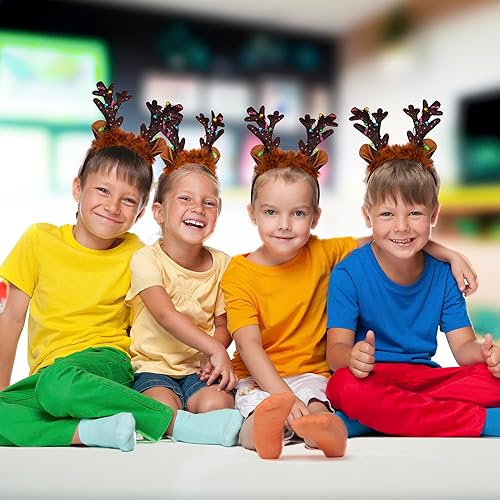 Miniatura 2 de ArtCreativity Diademas de reno de Navidad iluminadas, juego de 4 diademas de cuernos de reno de Navidad, diademas de orejas de reno con luces LED y