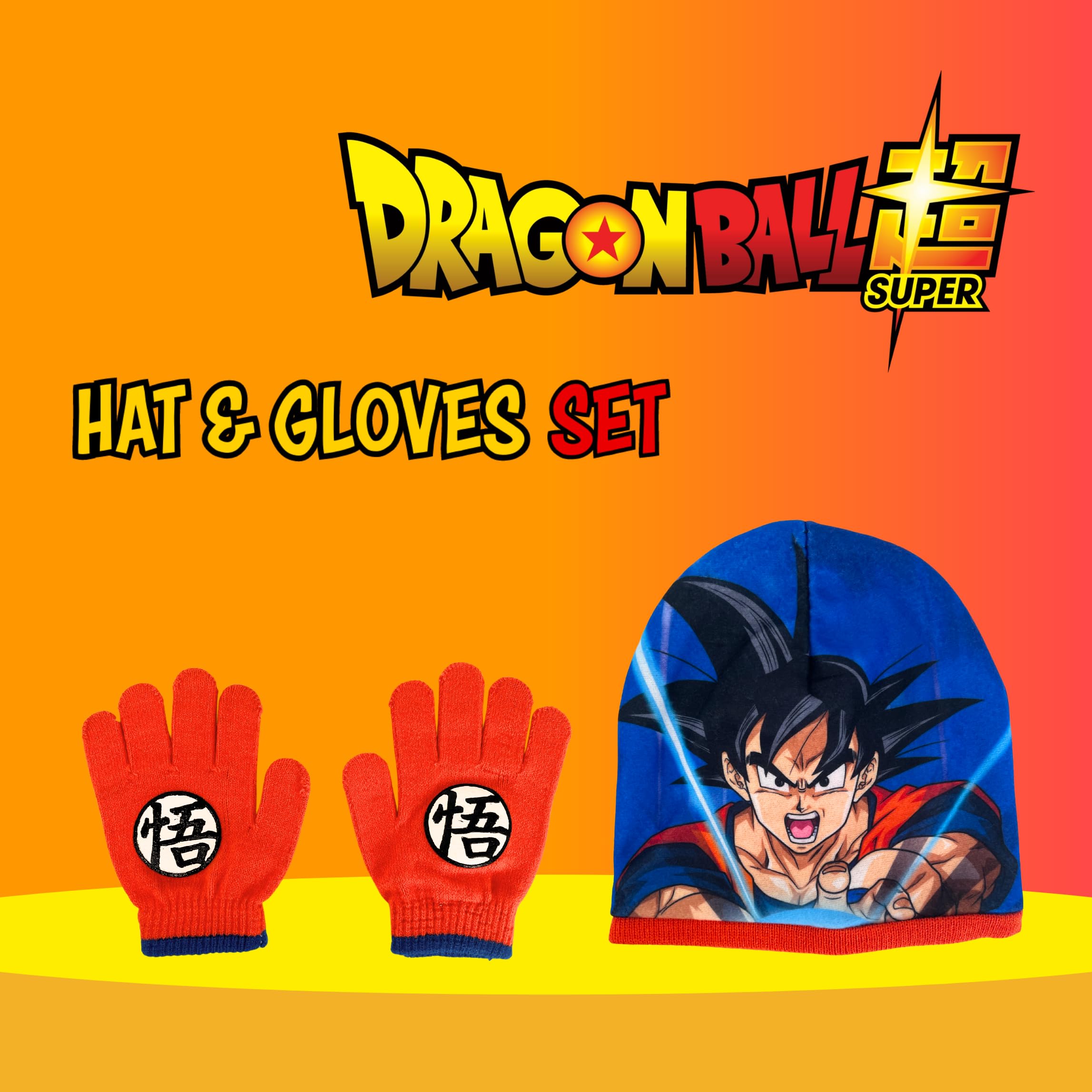 Dragon Ball Z Gorro y Guantes para Niño, Conjunto de Invierno Infantil Diseño Goku, Regalo para Niños