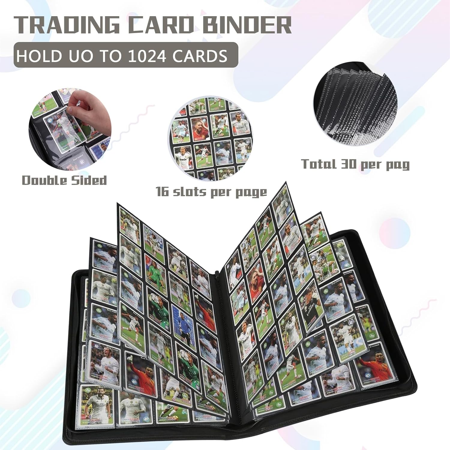 1024 Pocket Card Binder,16 Pocket Trading Card Binder，Side Loading Collectible Card Albums for MTG, for TCG Football, Sports, Game Cards Grey