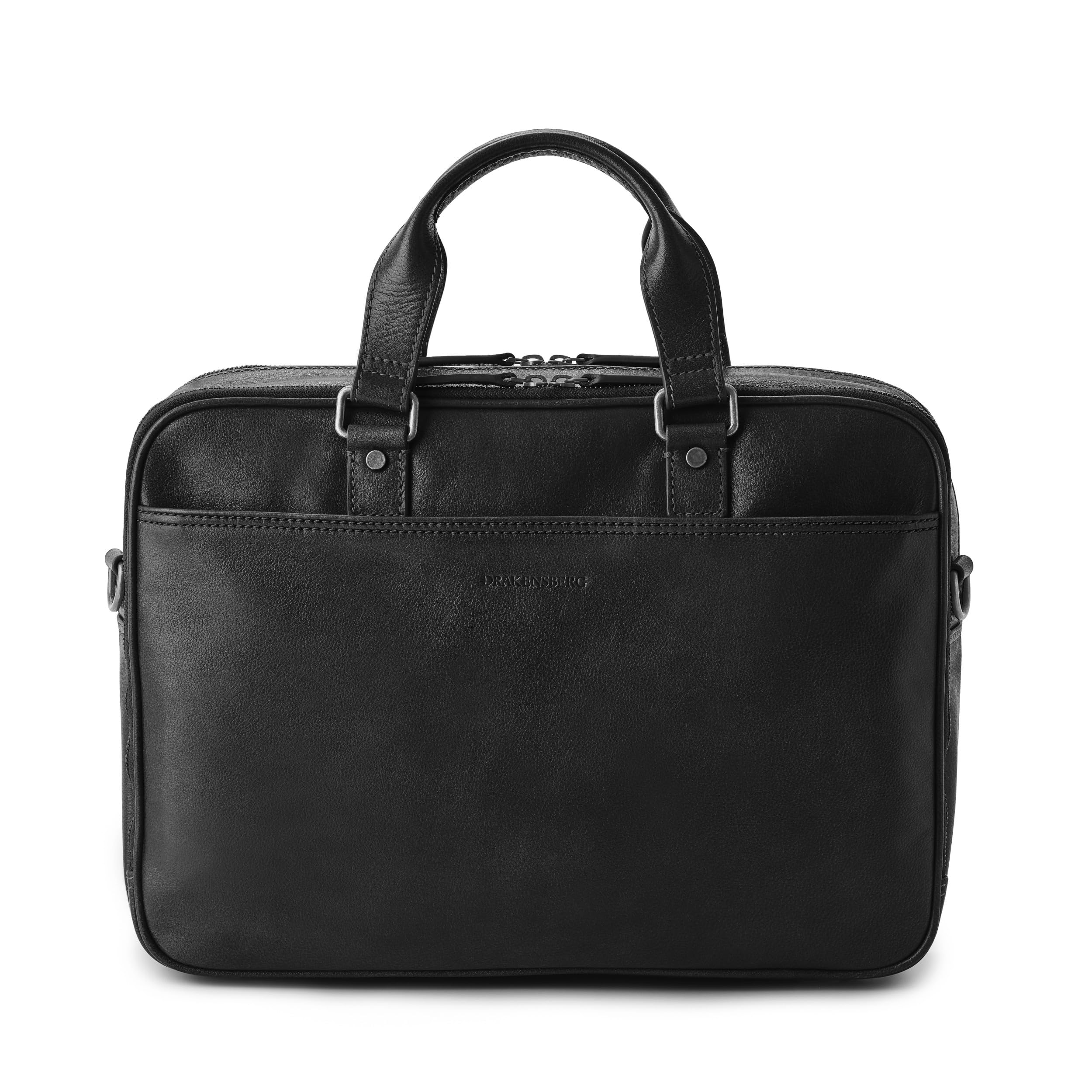 DRAKENSBERG Aurelio Porte-documents en cuir pour homme, 2 compartiments principaux, sacoche luxueuse pour ordinateur portable 16" pour le bureau, le travail, les voyages, 11 l, Noir , L