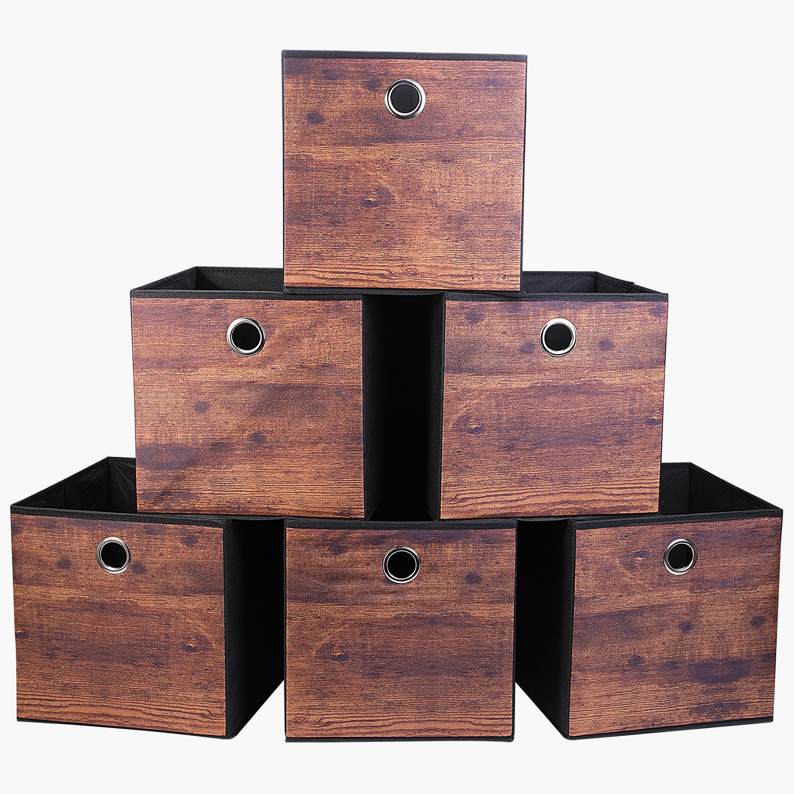 JAKAGO Foldable Storage Boxes Set of 6,Sturdy Storage Cubes 30 x 30 x 30 cm for Cube Storage Unit for Shelves Clothes Towels Toys Organiser-Wood Grain