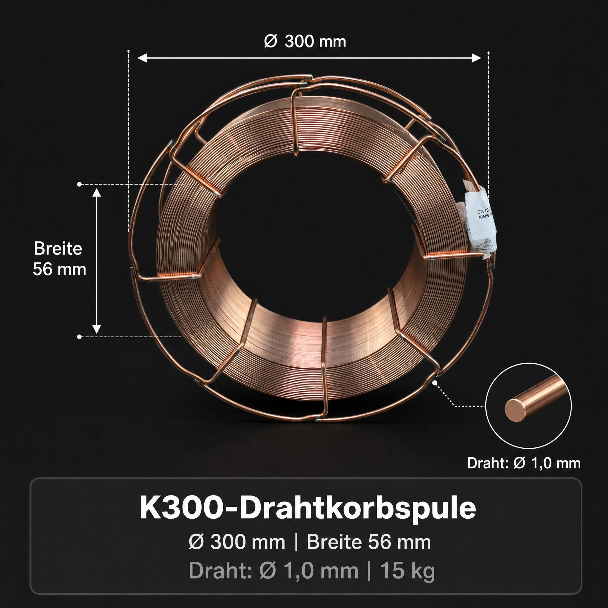 Alambre de soldadura MIG MAG de acero, diámetro de 1,0 mm, SG2, CO2, G3Si1, 15 kg, K300