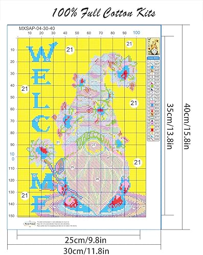 Miniatura 7 de Kits de punto de cruz con estampado de gnomo, kits de punto de cruz para principiantes, adultos, patrones de girasol, dimensiones, kits de bordado,