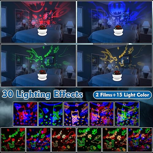 Miniatura 3 de VANSHINIEER Proyector de luz nocturna de Batman para niños, juguetes de dinosaurio para niños, luz nocturna de bebé Superman para regalo de